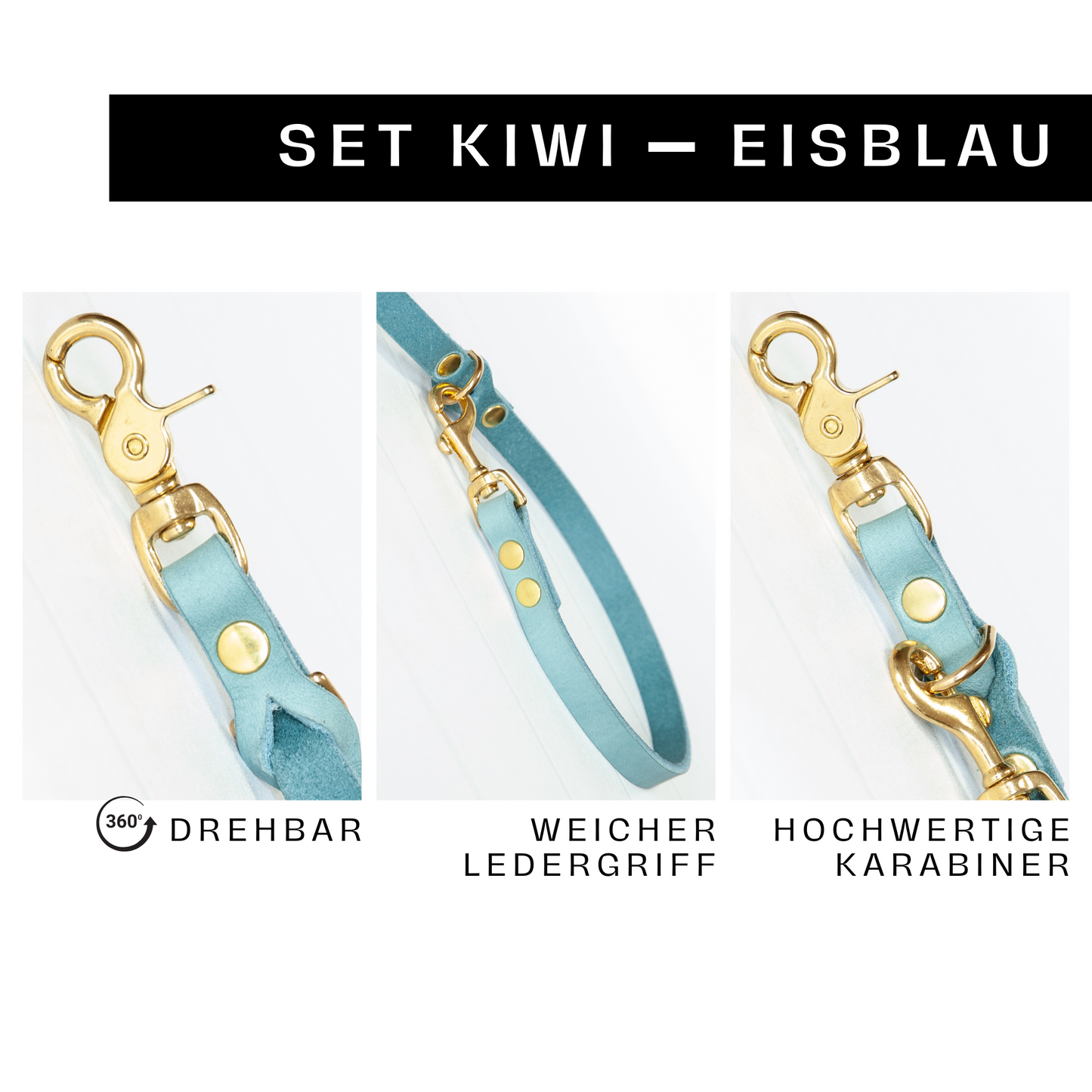 Set KIWI | Lederleine und Halsband | Eisblau