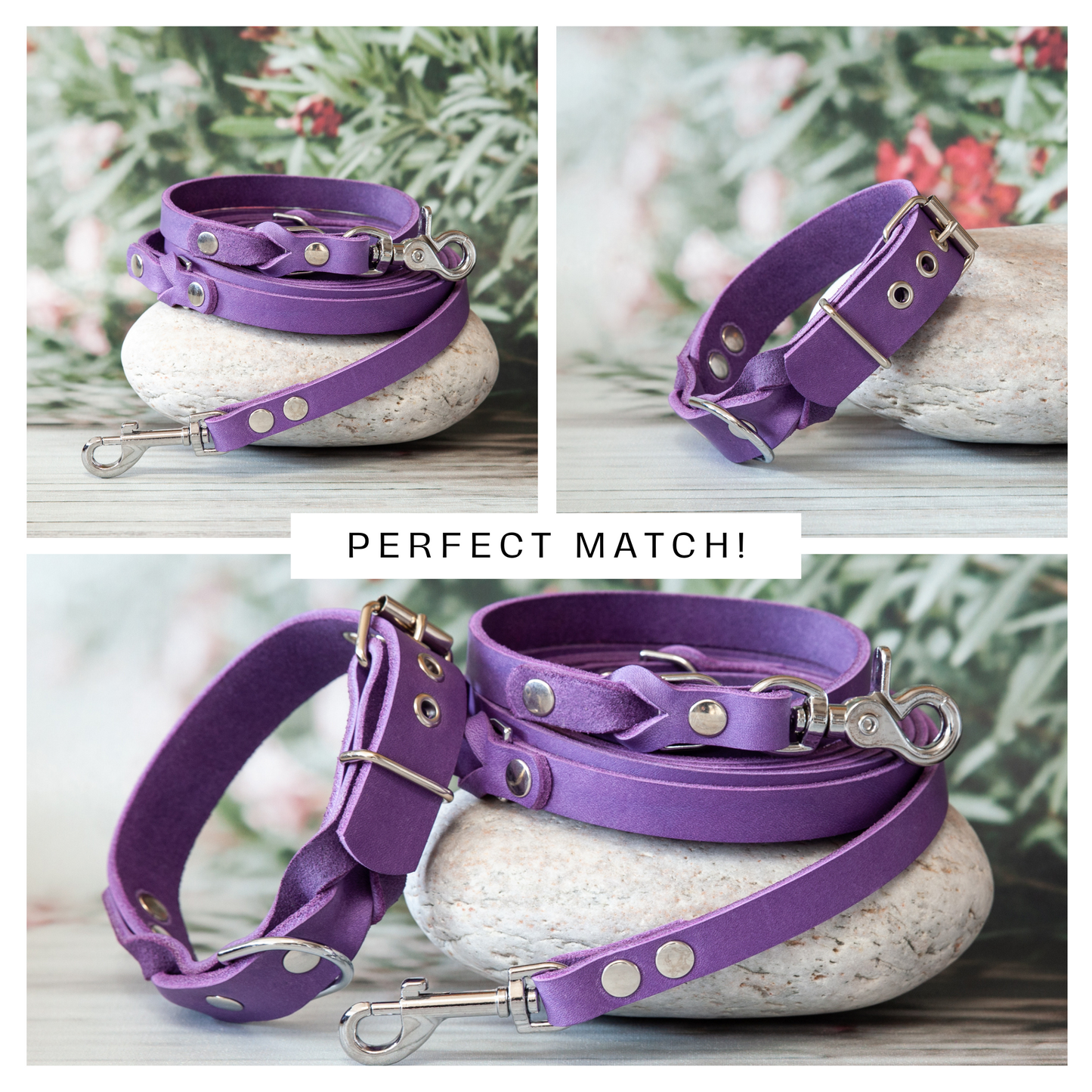 Set KIWI | Lederleine und Halsband | Lila