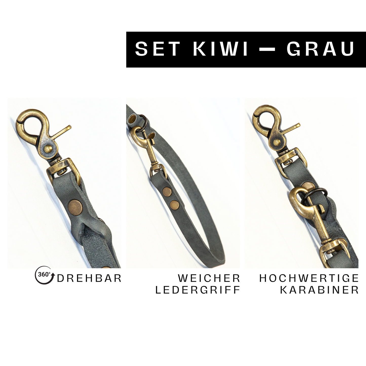 Set KIWI | Lederleine und Halsband | Grau