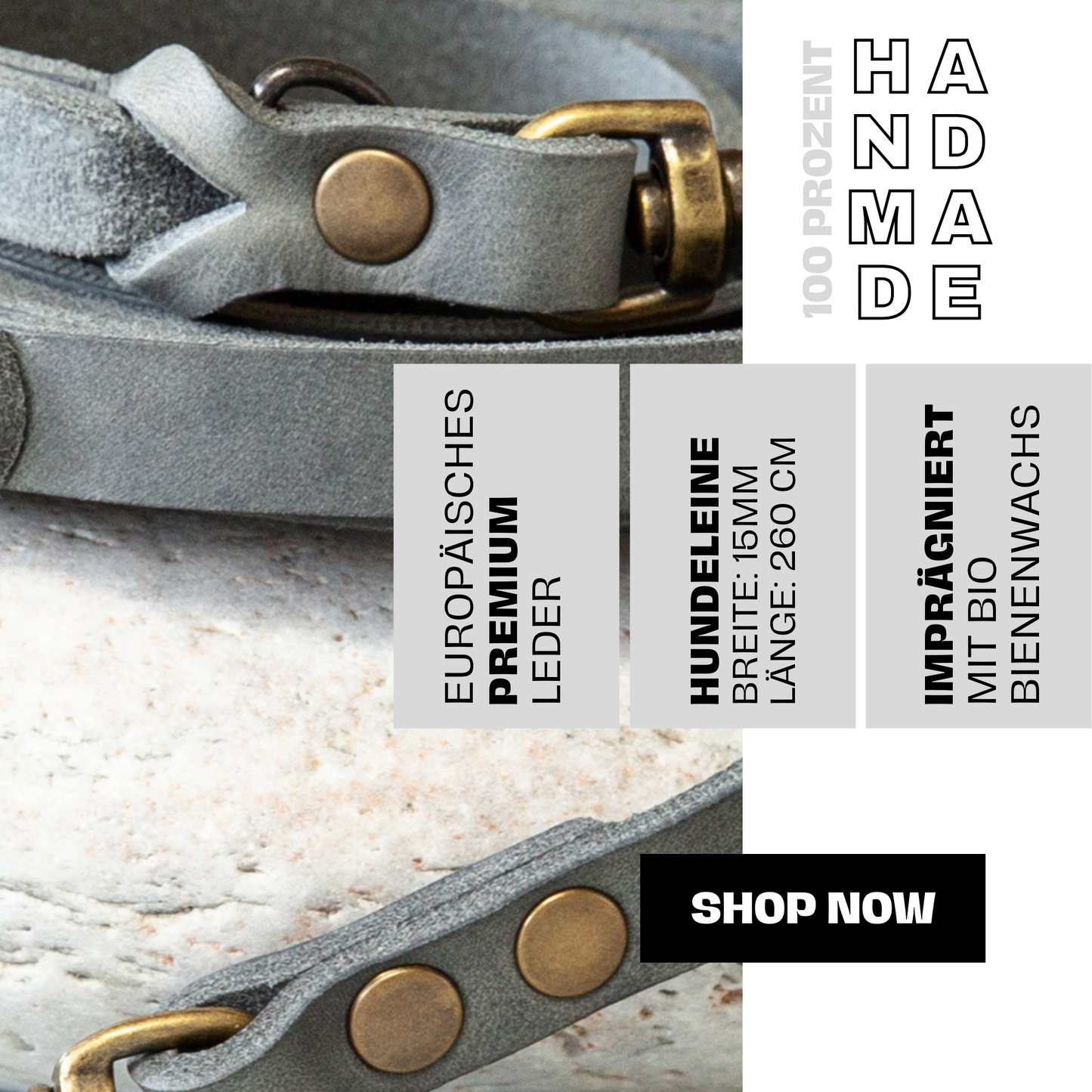 Set KIWI | Lederleine und Halsband | Grau
