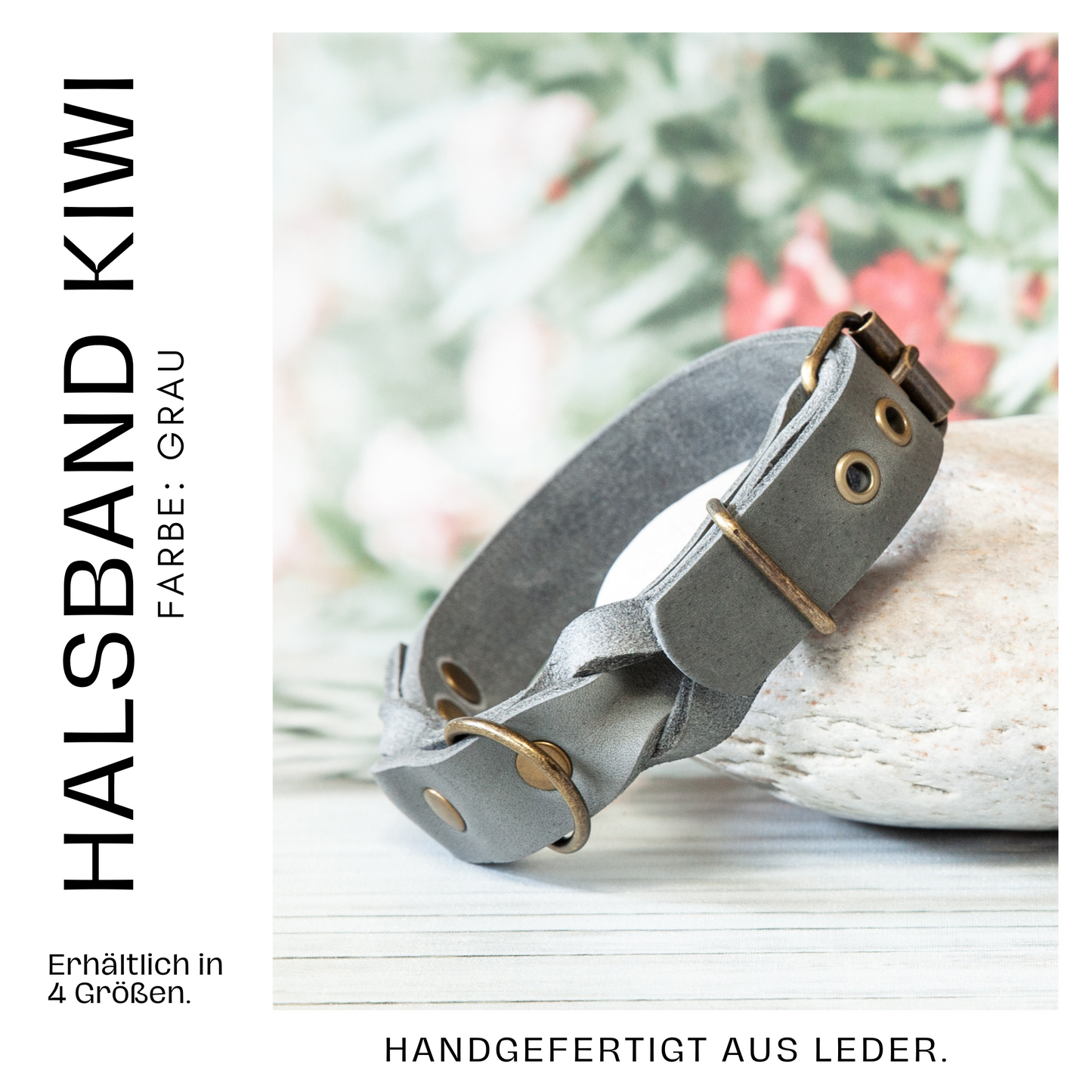 Set KIWI | Lederleine und Halsband | Grau