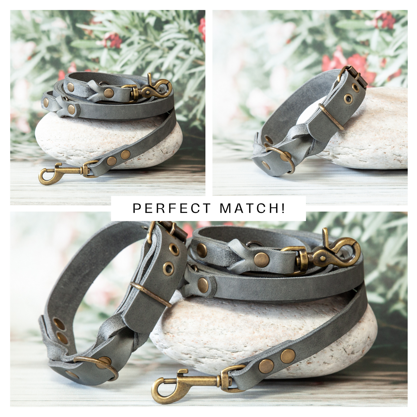 Set KIWI | Lederleine und Halsband | Grau