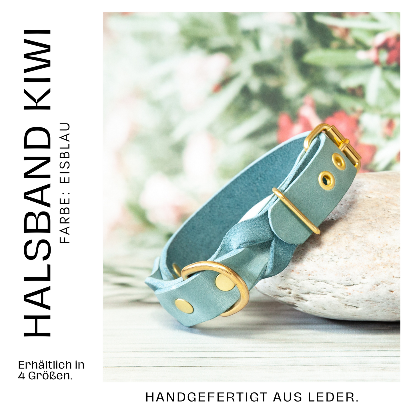 Set KIWI | Lederleine und Halsband | Eisblau