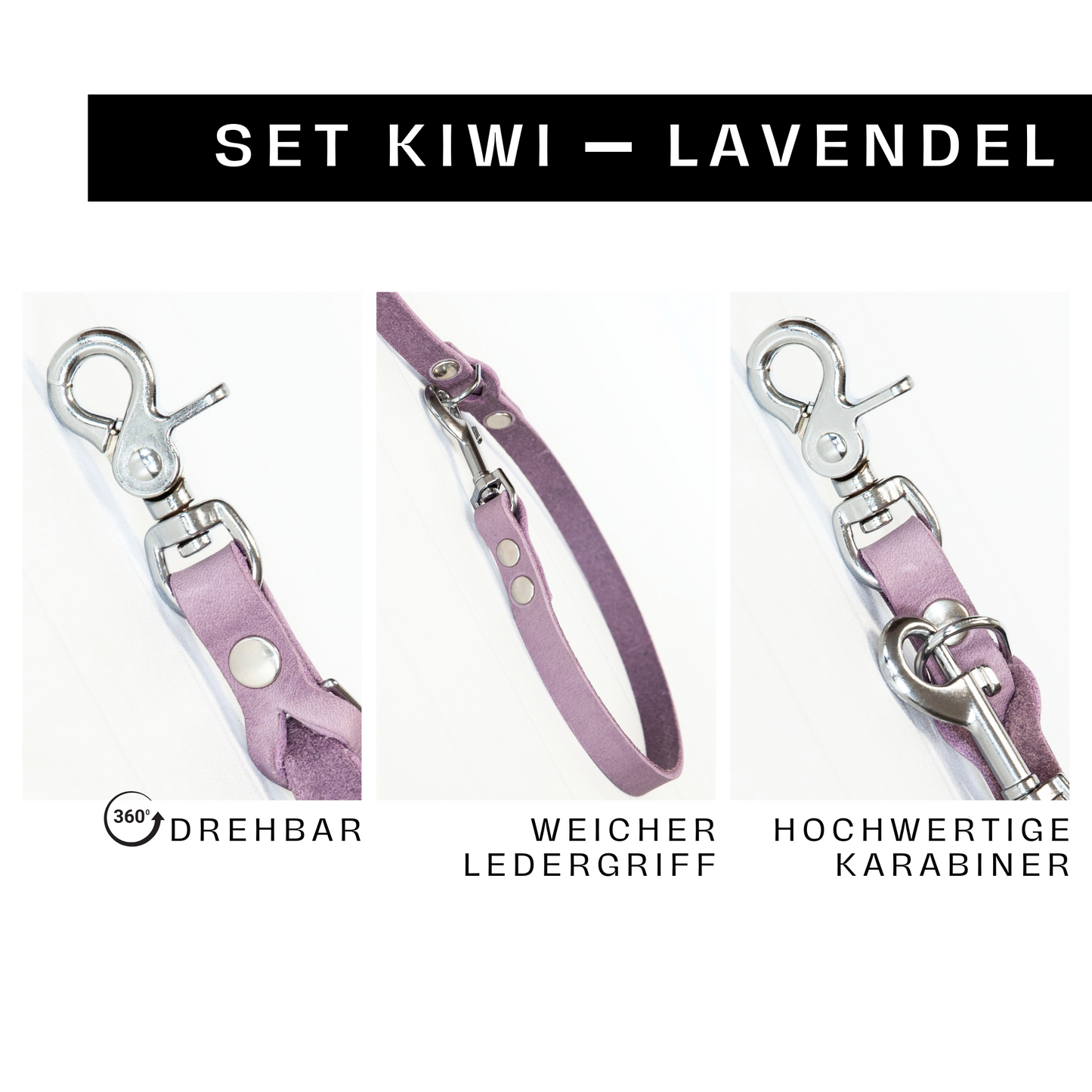 Set KIWI | Lederleine und Halsband | Lavendel
