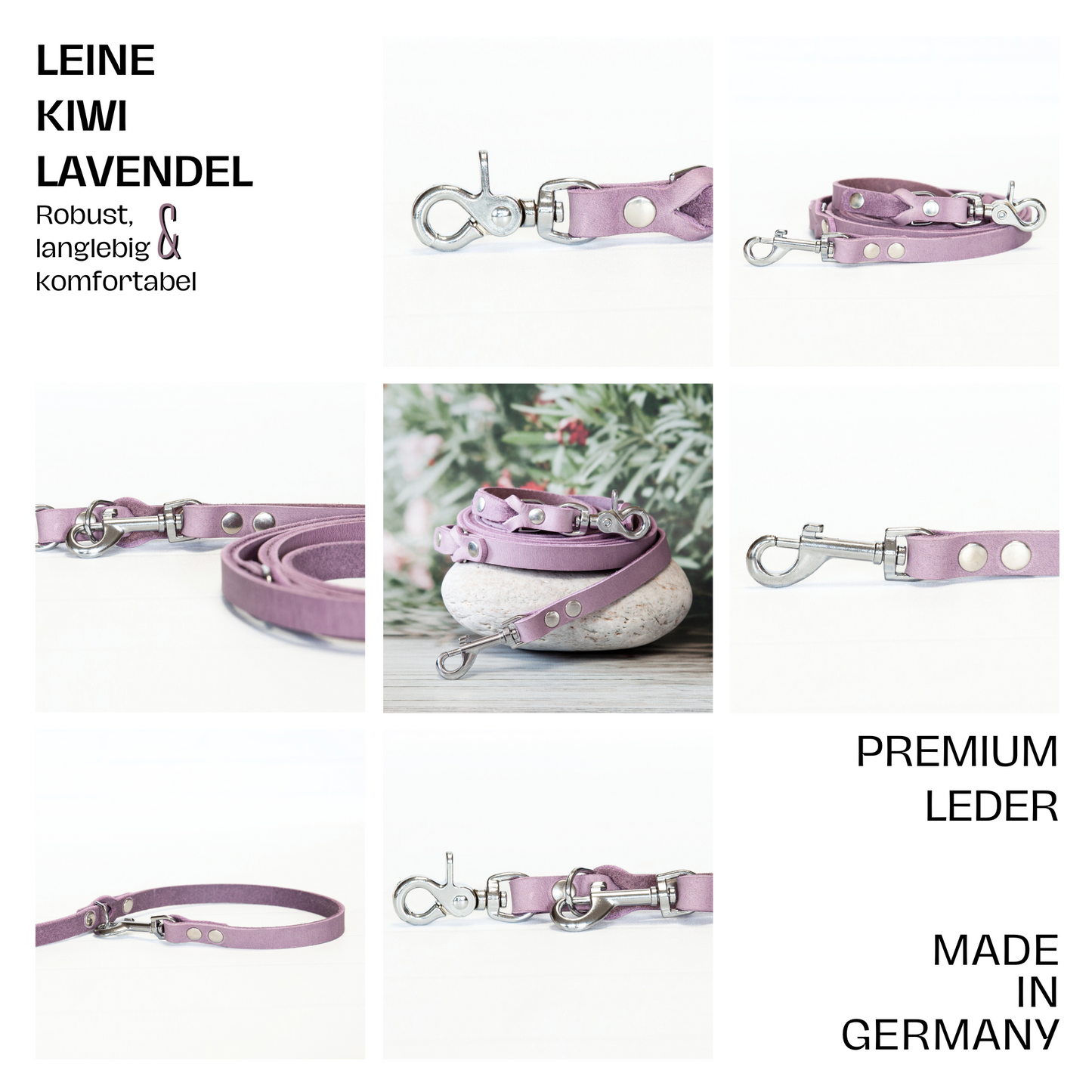 Set KIWI | Lederleine und Halsband | Lavendel