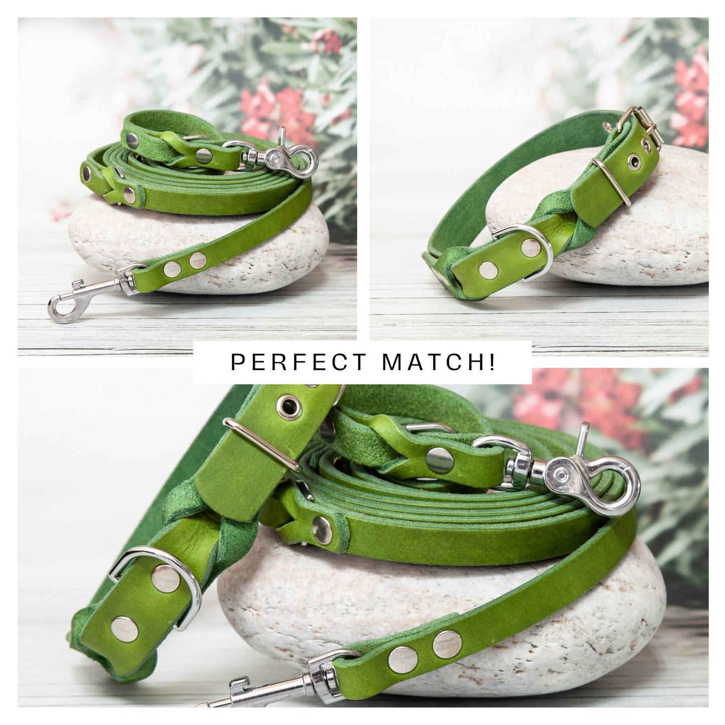 Halsband SUNNY aus Leder. Hundehalsband aus Leder in der Farbe Kiwi Grün. Lederhalsband für Fellnasen. Detail 4