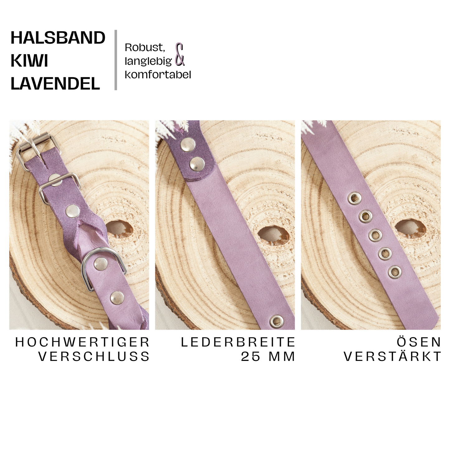 Set KIWI | Lederleine und Halsband | Lavendel