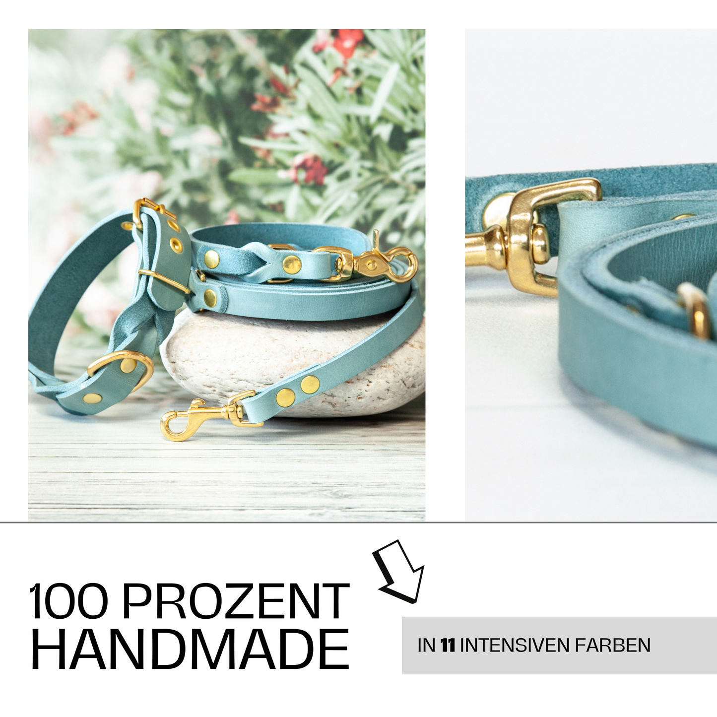 Set KIWI | Lederleine und Halsband | Eisblau