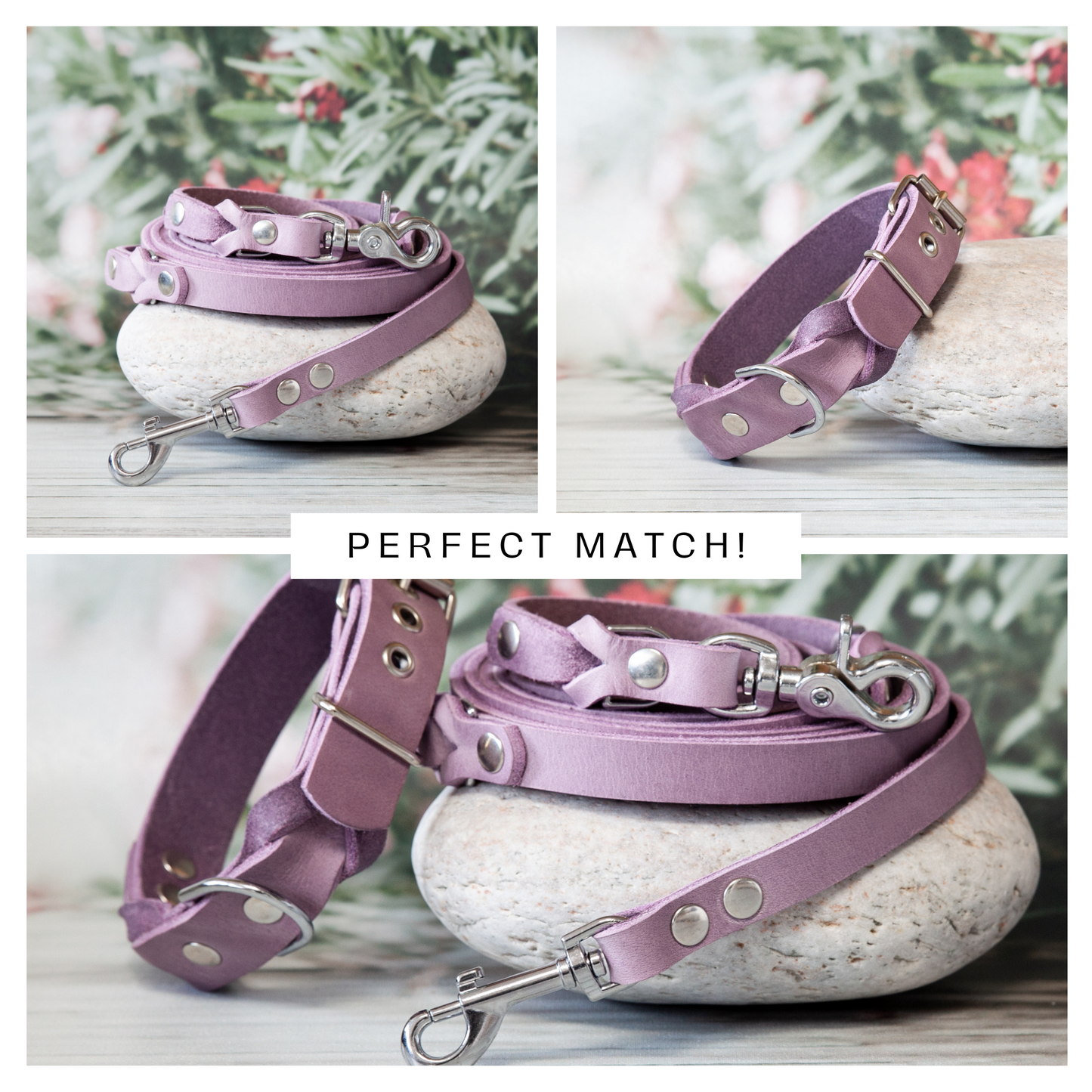 Set KIWI | Lederleine und Halsband | Lavendel
