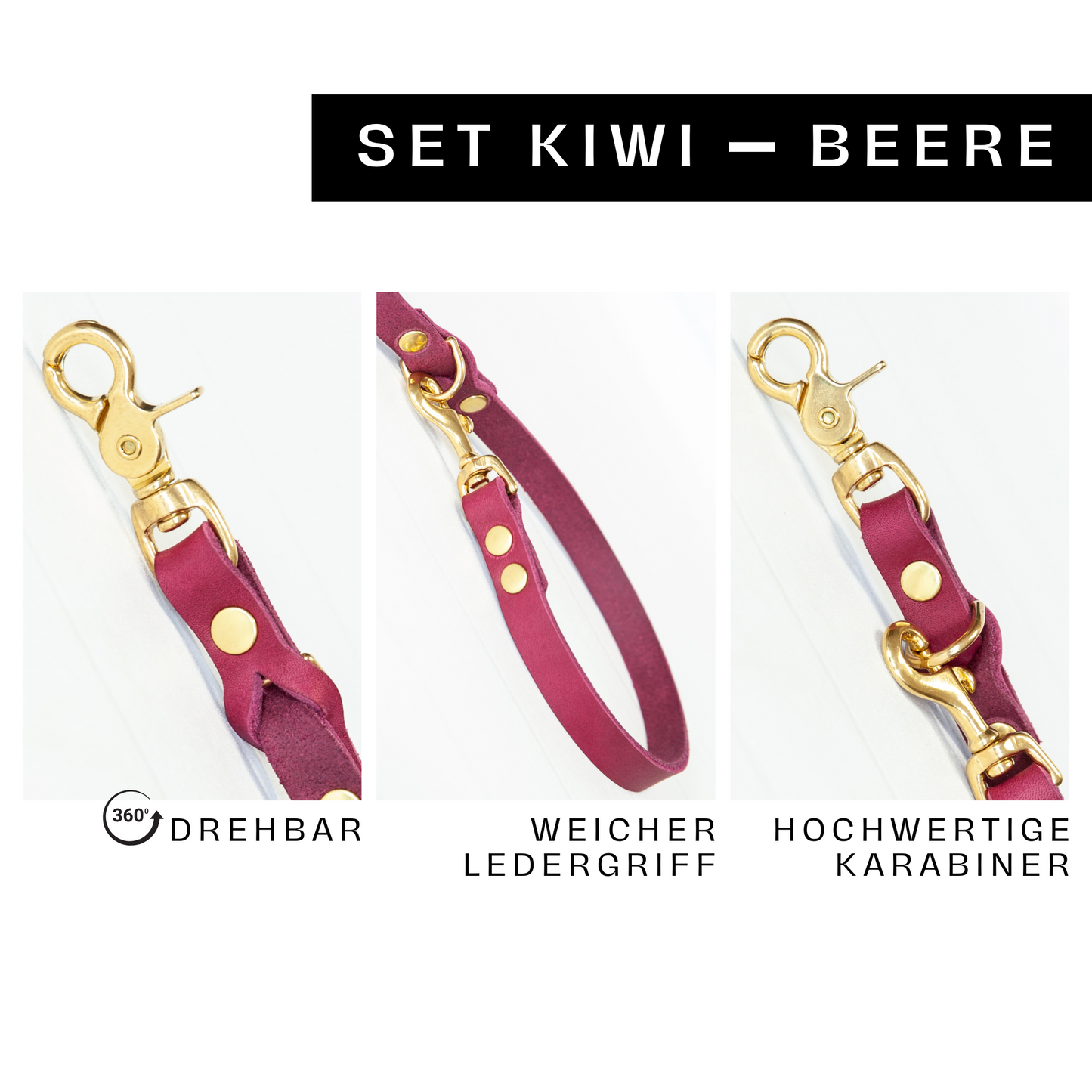 Set KIWI | Lederleine und Halsband | Beere