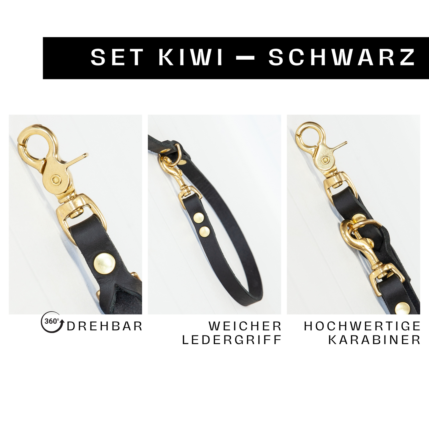 Set KIWI | Lederleine und Halsband | Schwarz