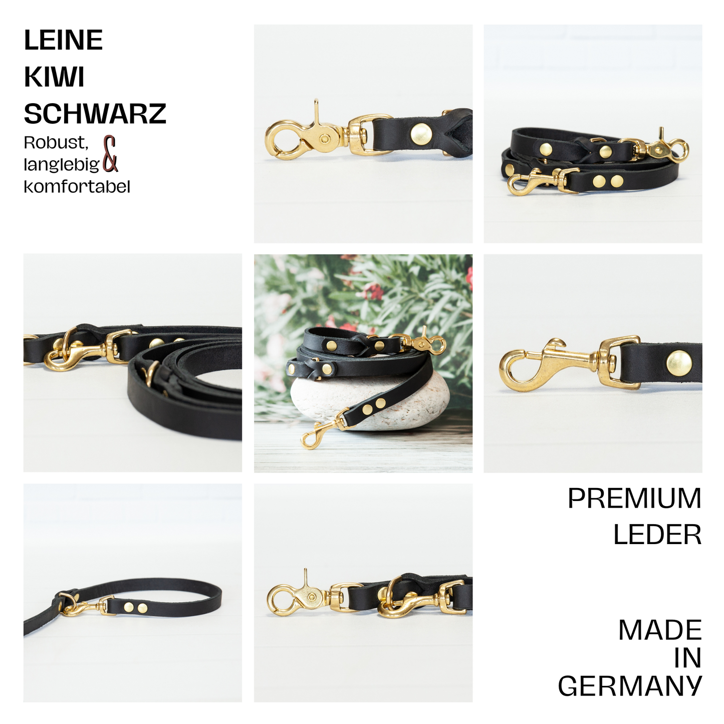 Set KIWI | Lederleine und Halsband | Schwarz