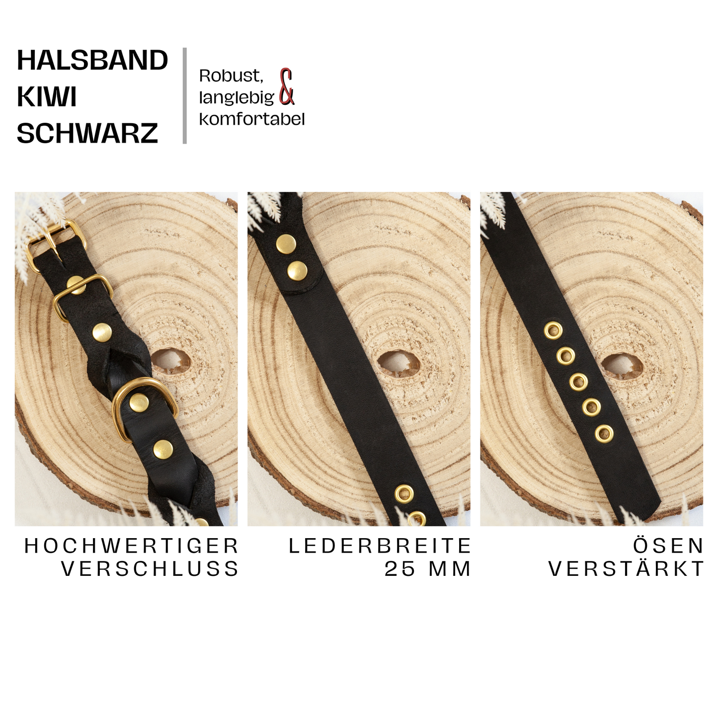 Set KIWI | Lederleine und Halsband | Schwarz