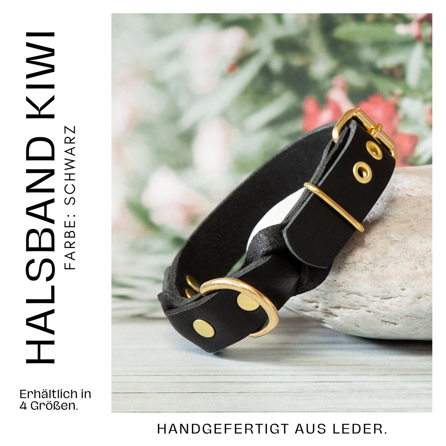 Set KIWI | Lederleine und Halsband | Schwarz