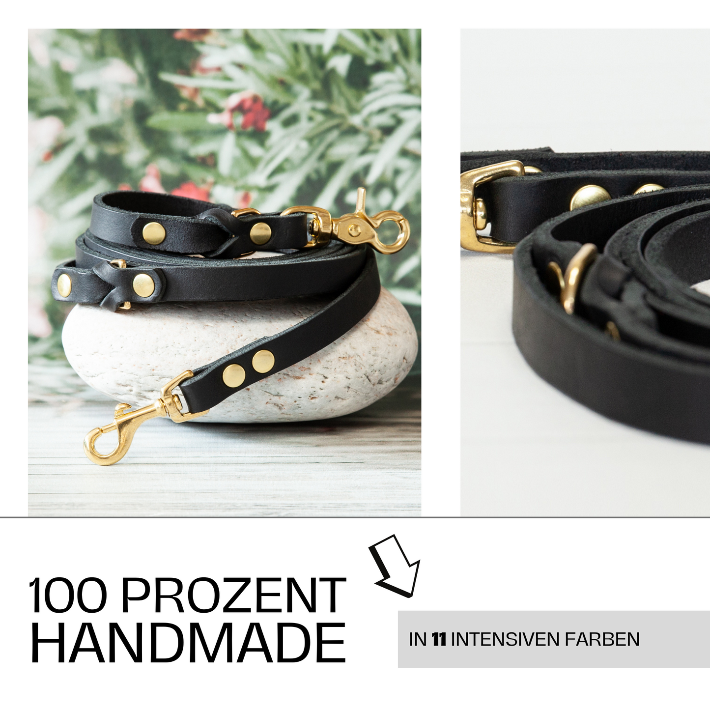 Set KIWI | Lederleine und Halsband | Schwarz