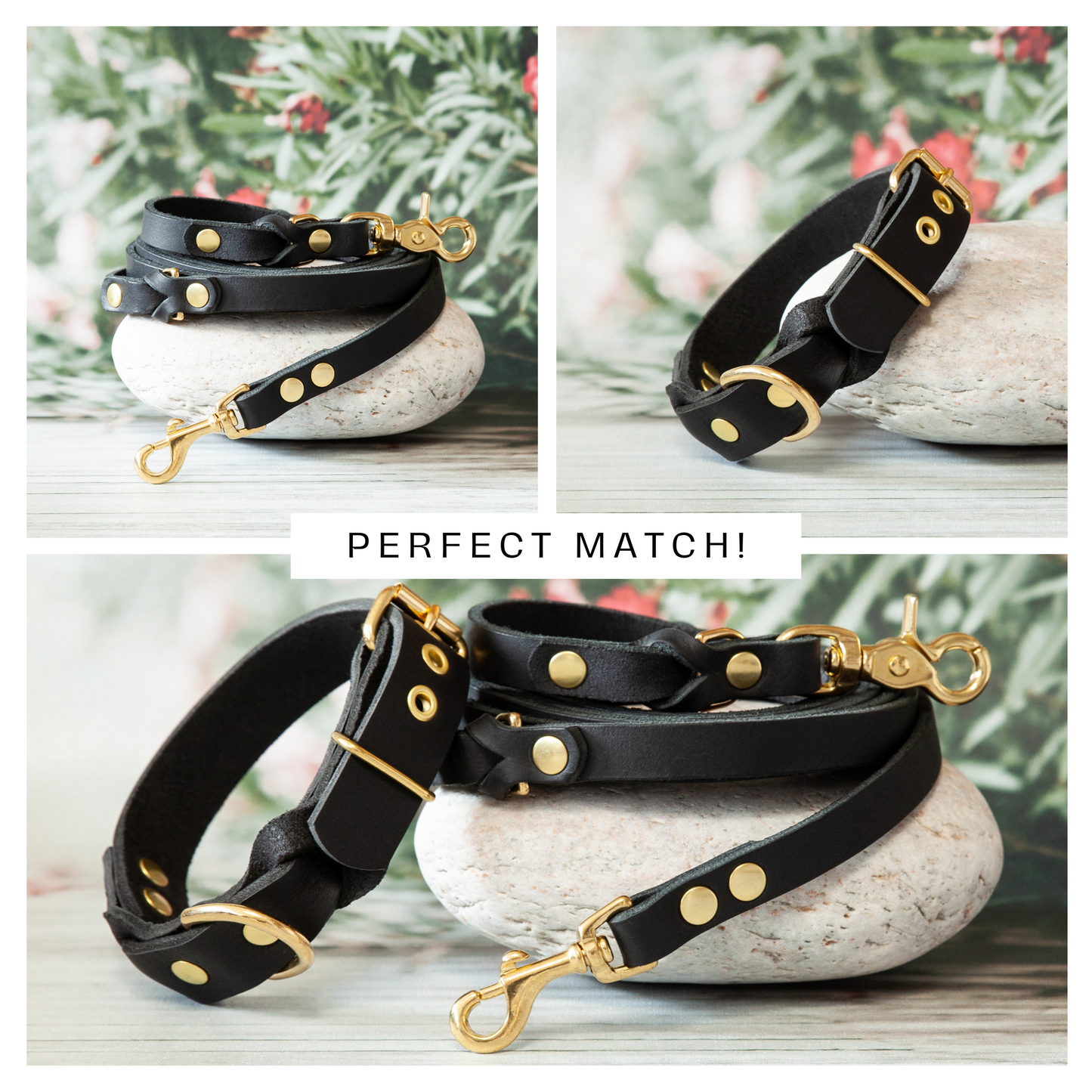 Set KIWI | Lederleine und Halsband | Schwarz