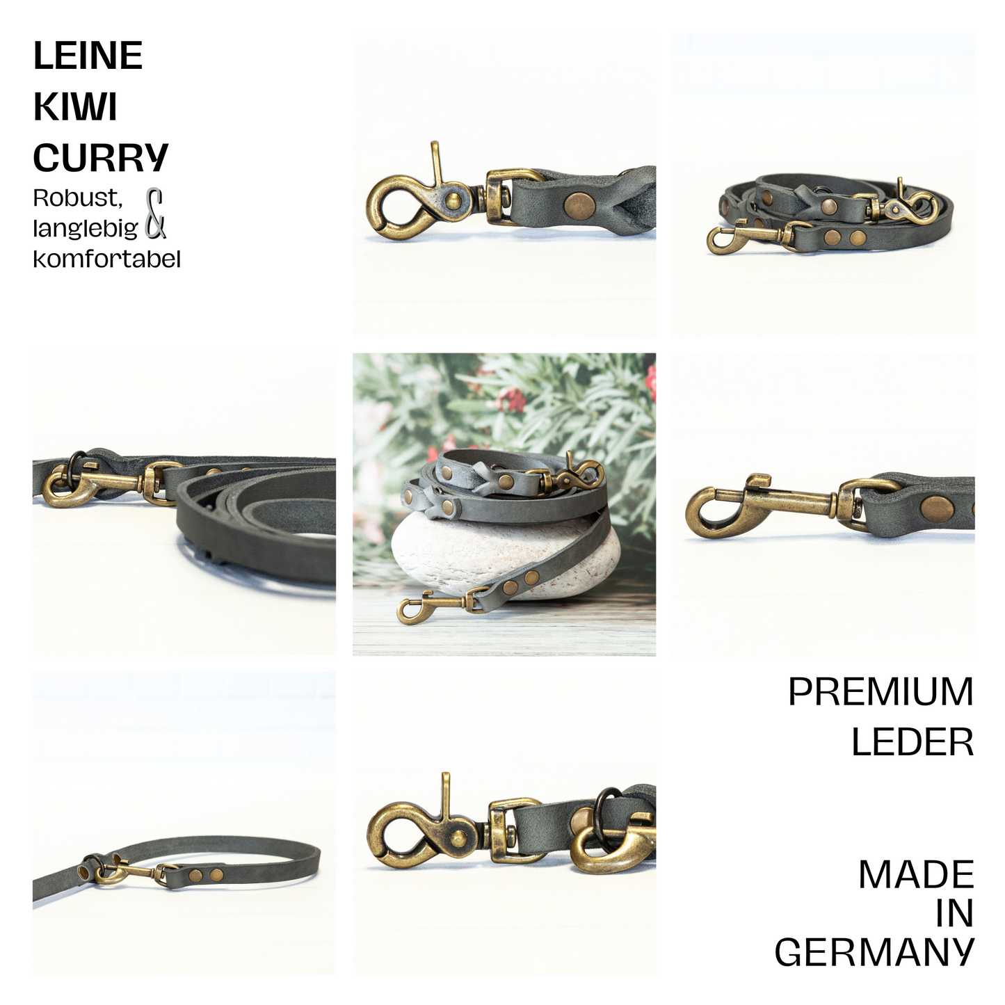 Lederleine KIWI | 3-fach Verstellbar | Handgefertigt | Grau