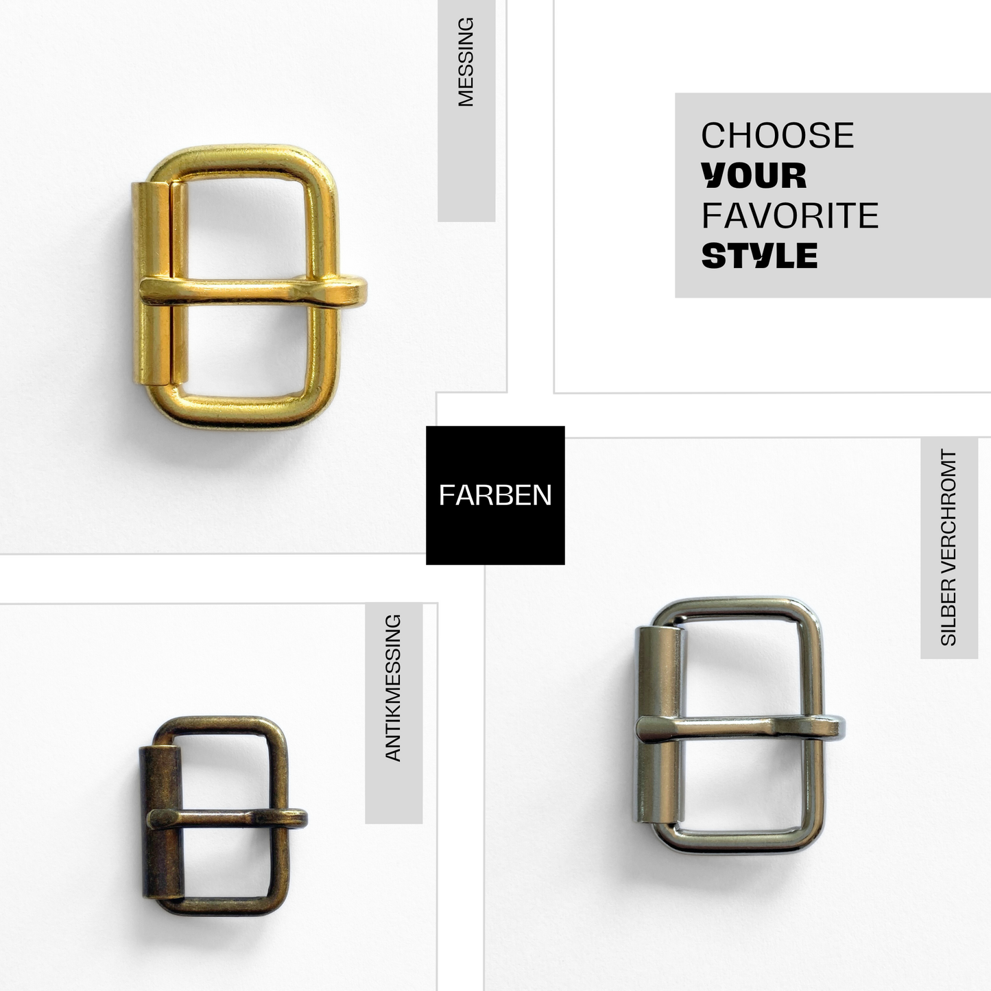Beschläge für das ELLA Halsband in Blau – drei edle Metallfarben zur individuellen Gestaltung.