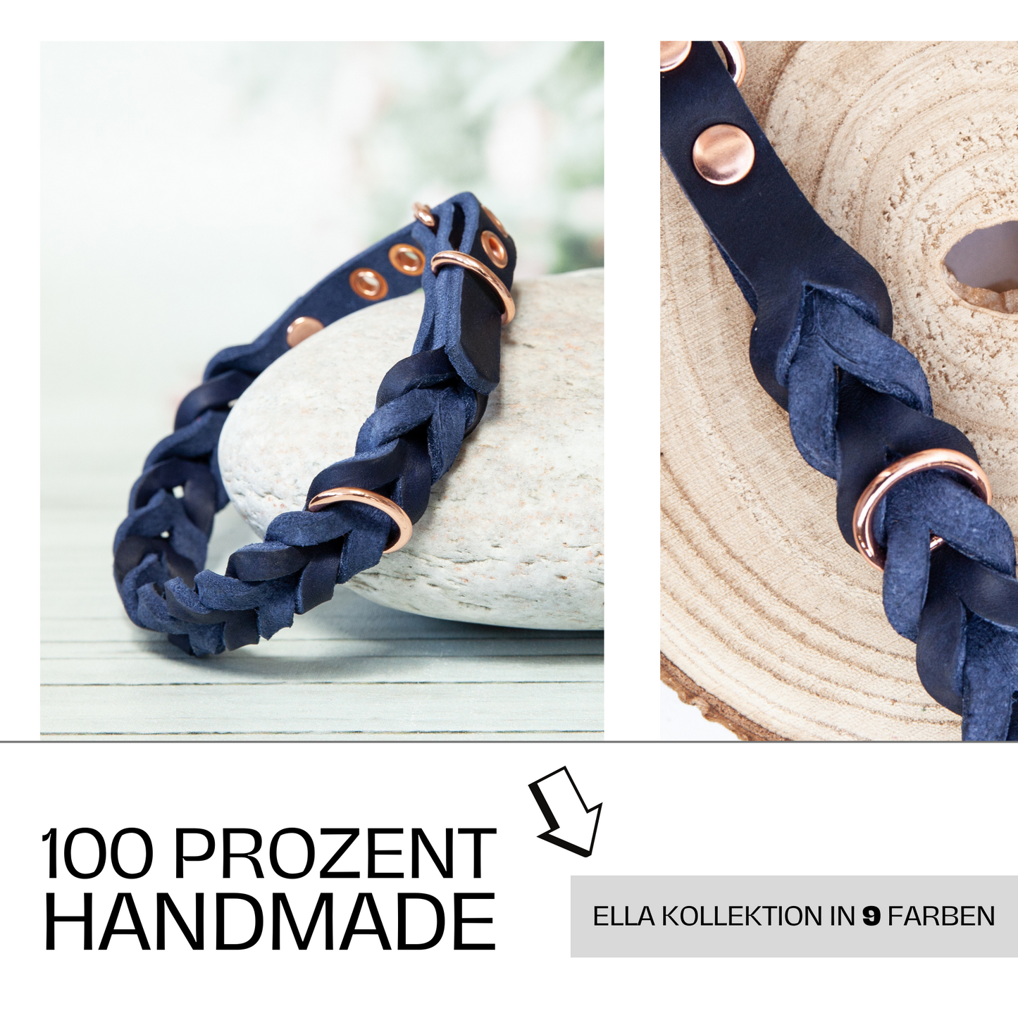 Halsband ELLA in Blau – Teil der 9-farbigen Handmade-Kollektion, sorgfältig verarbeitet und in Deutschland gefertigt.