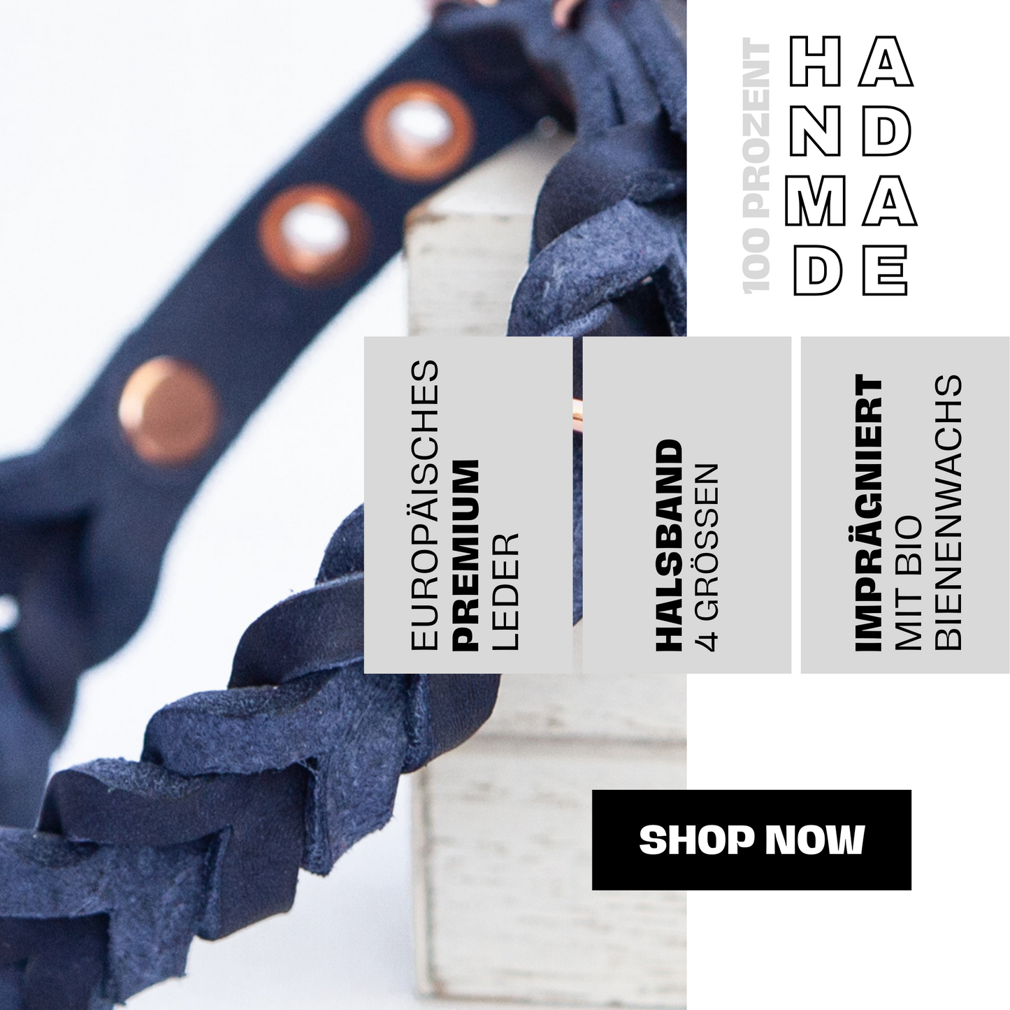 Shop Now: Das blaue ELLA Halsband aus europäischem Premiumleder – langlebig, farbintensiv und exklusiv handgemacht.