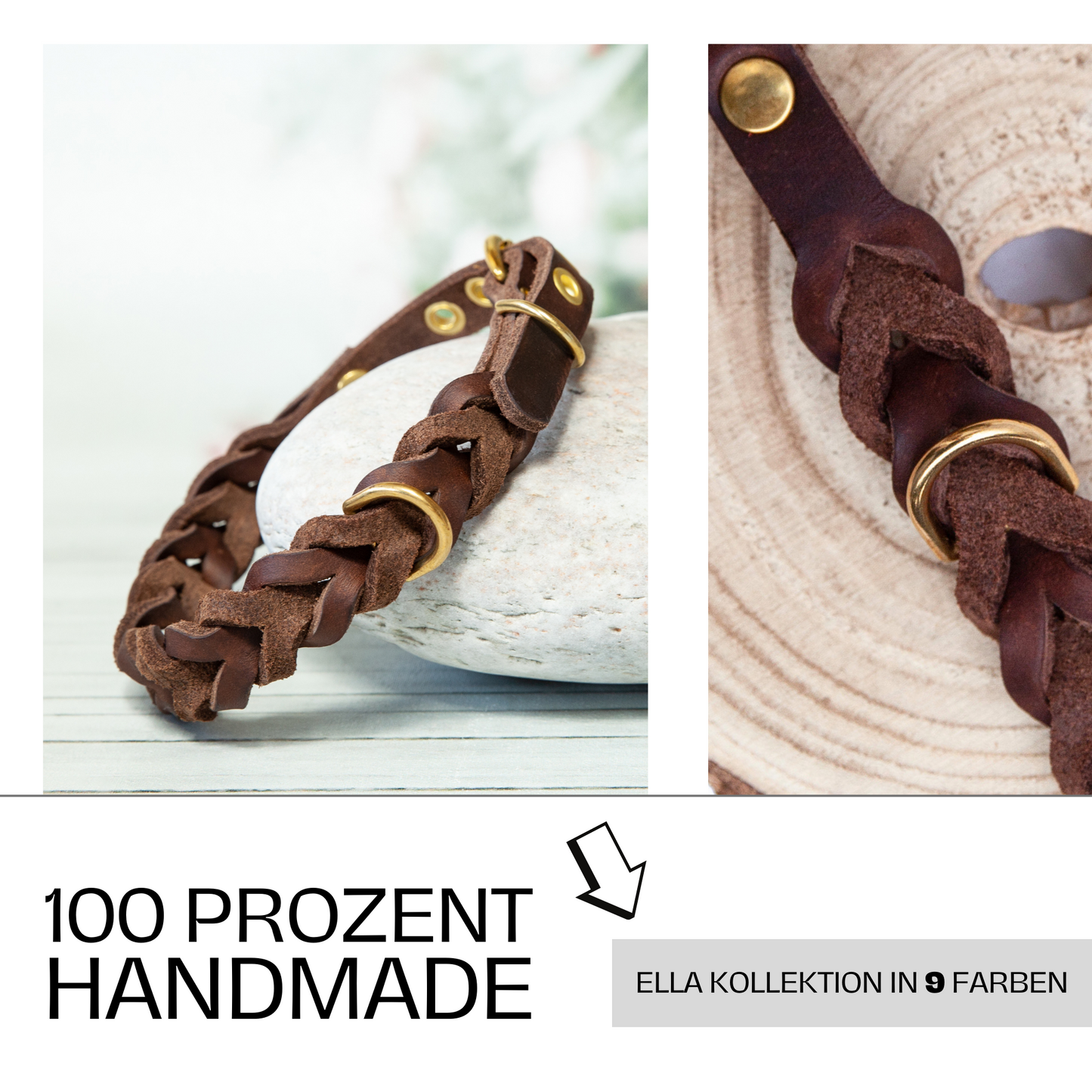 Halsband ELLA in Braun – handgefertigt in Deutschland, Teil der ELLA-Kollektion mit 9 stilvollen Farbvarianten.