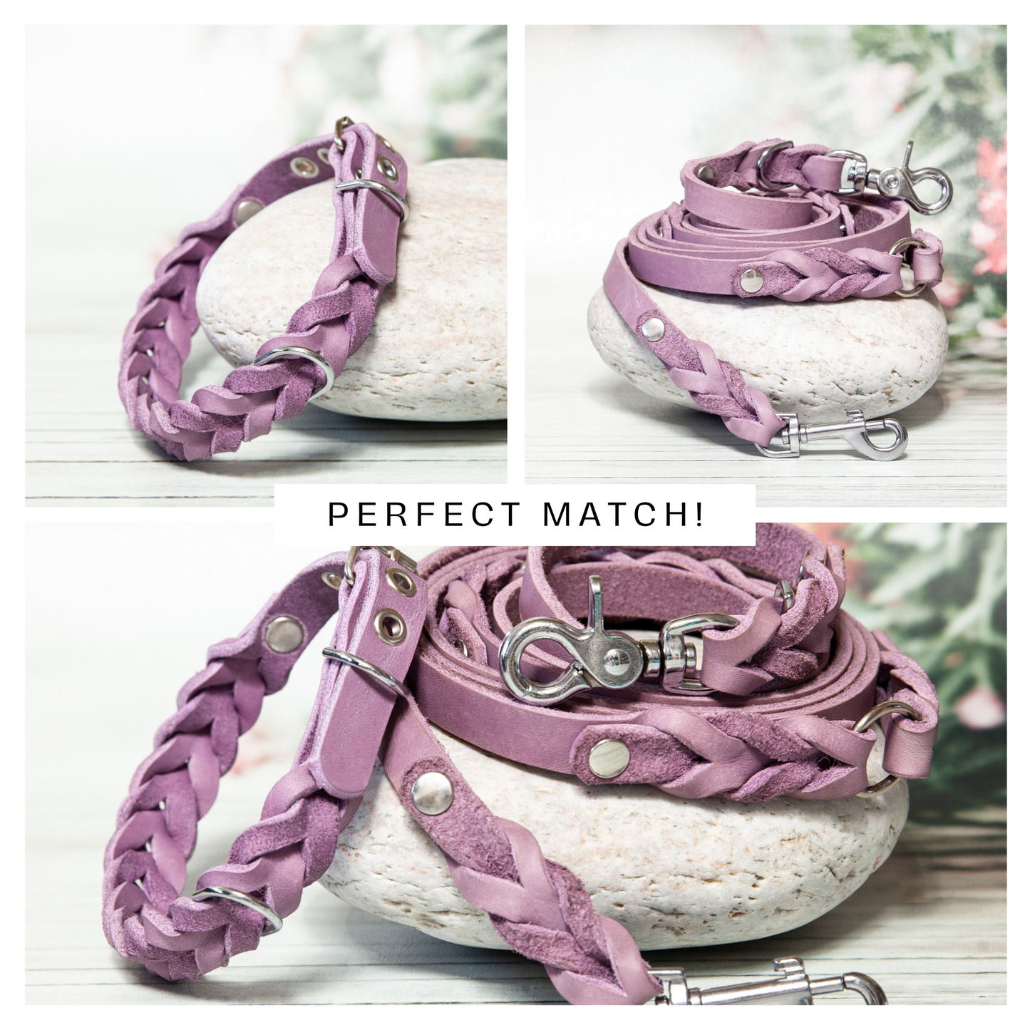 Stilvolles Duo aus Halsband und Leine MILA in Lavendel – ideal für farblich abgestimmte Hundespaziergänge mit Stil.