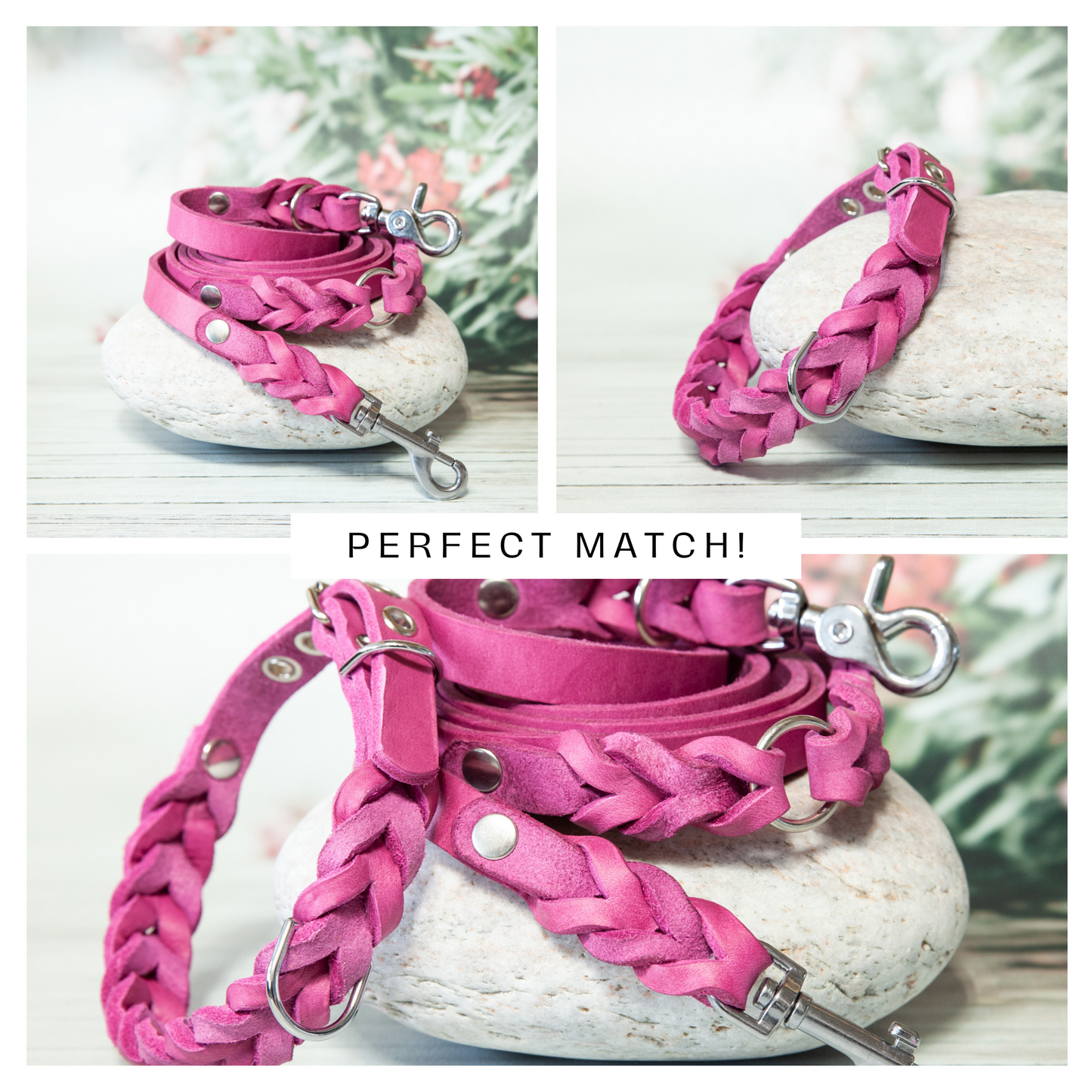 Leine und Halsband im Set: ELLA Kollektion in Pink – stilvolles Lederduo für deinen Hund.