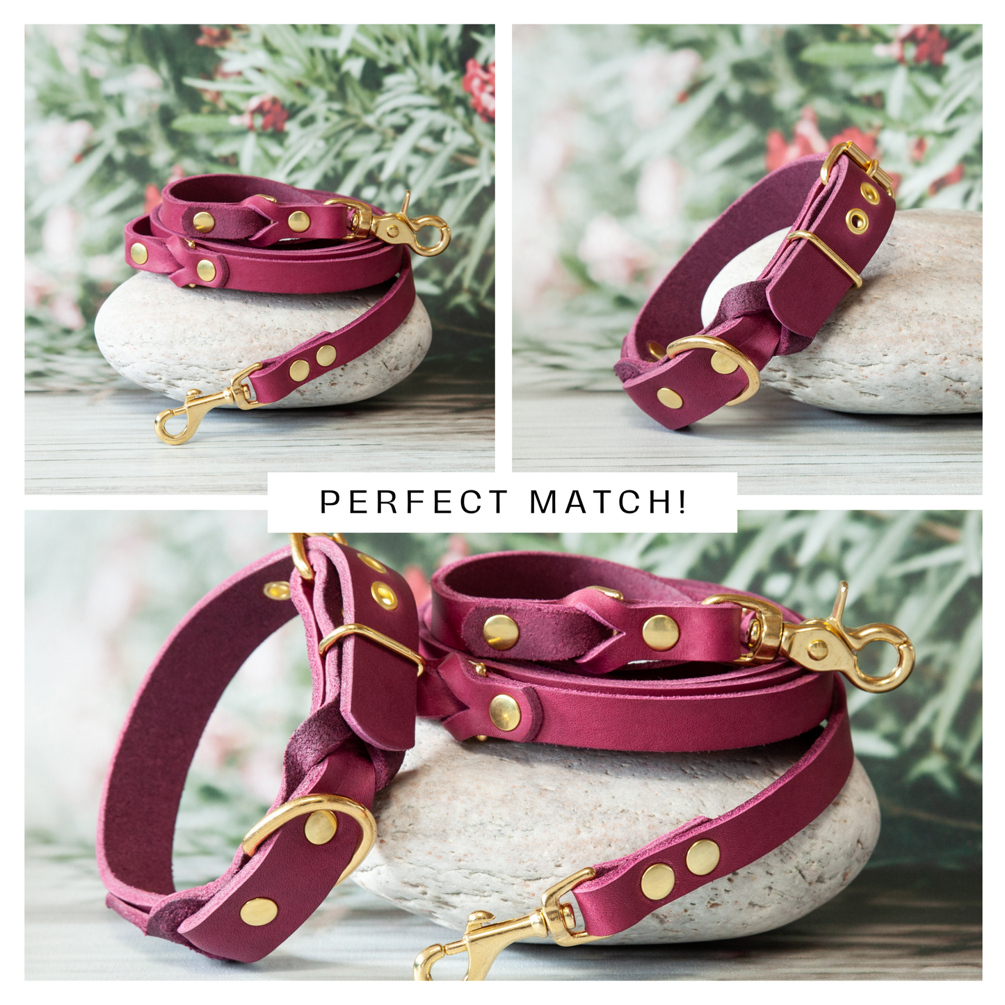 Harmonisches Set: Hundeleine und Halsband KIWI in Beere – edles Leder, perfekte Farbabstimmung, handgefertigt