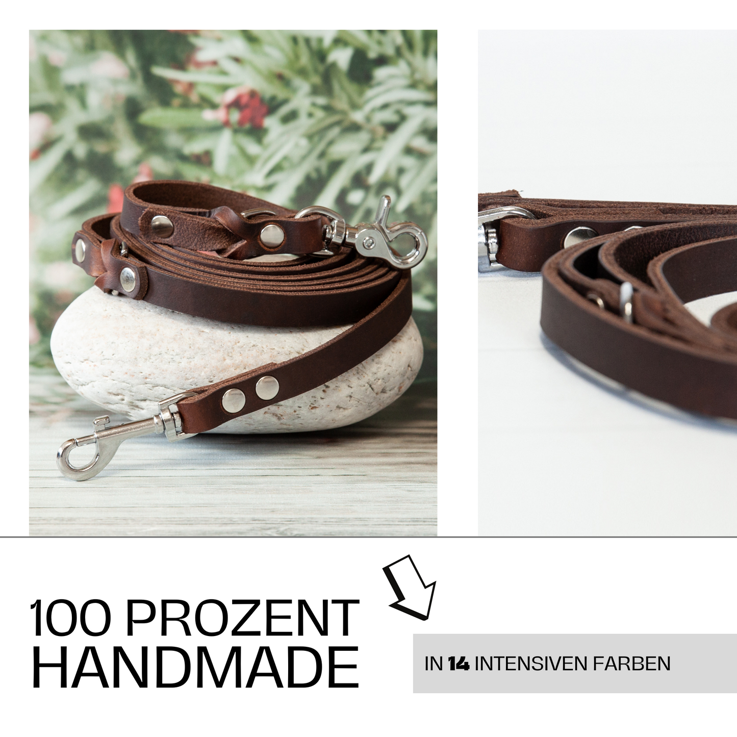 Hundeleine KIWI in Braun – 100 % handmade, aus hochwertigem Leder gefertigt, in 11 Farben verfügbar