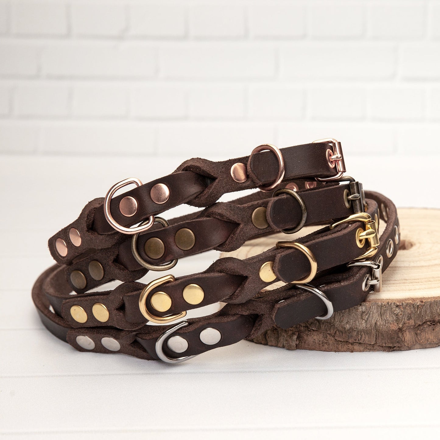 Set JIMINY für große Hunde | Lederleine und Halsband | Braun