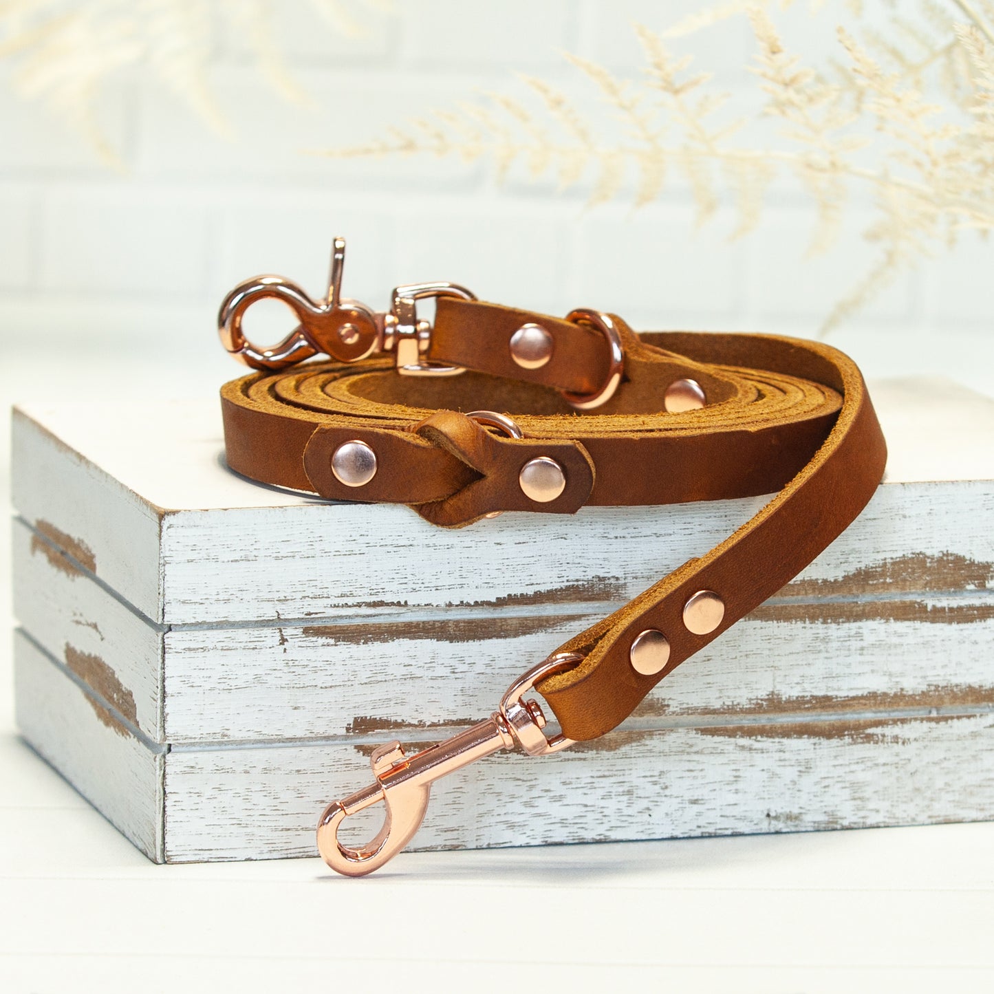 Hundeleine JIMINY | Verstellbar | Handgefertigt | Cognac