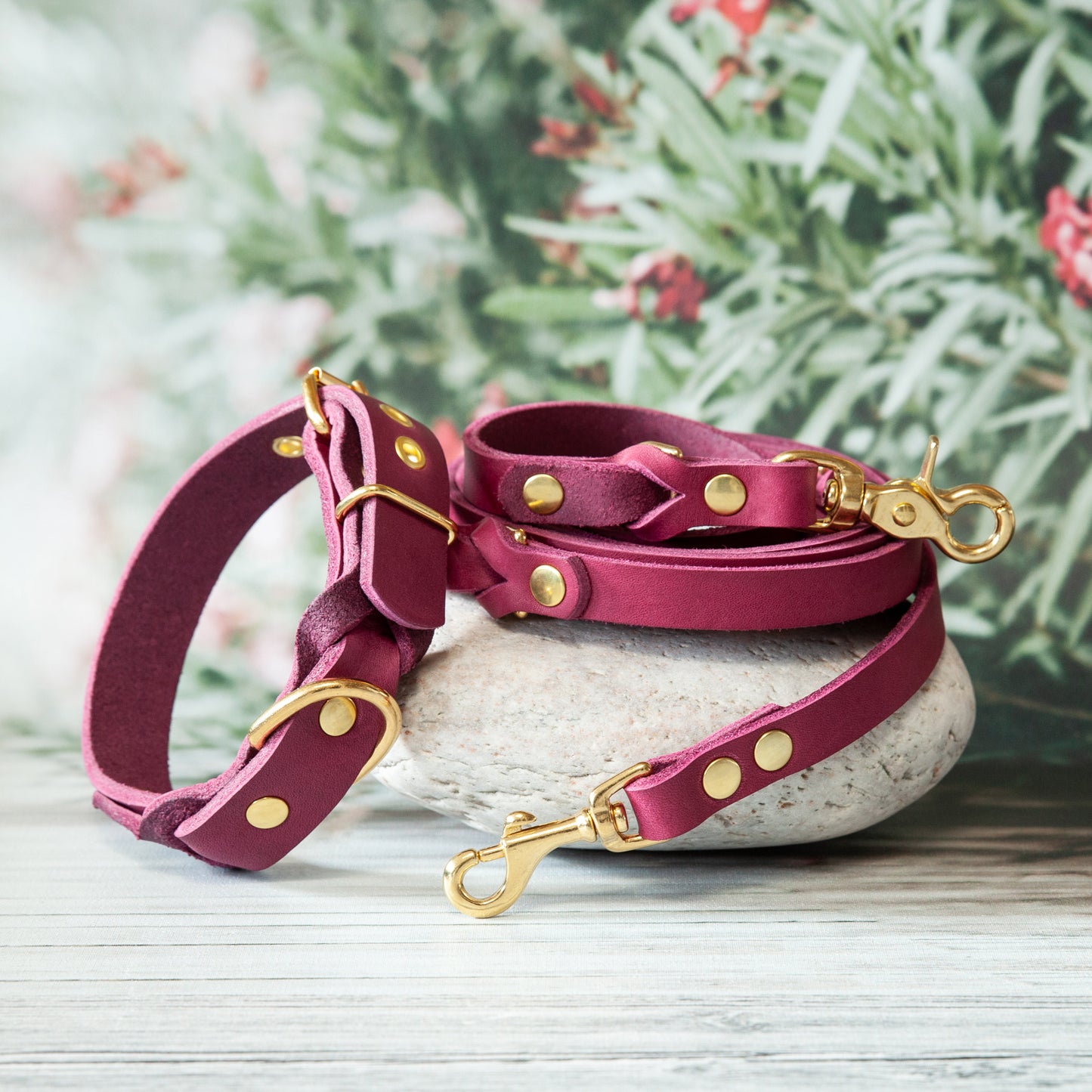 Set KIWI | Lederleine und Halsband | Beere