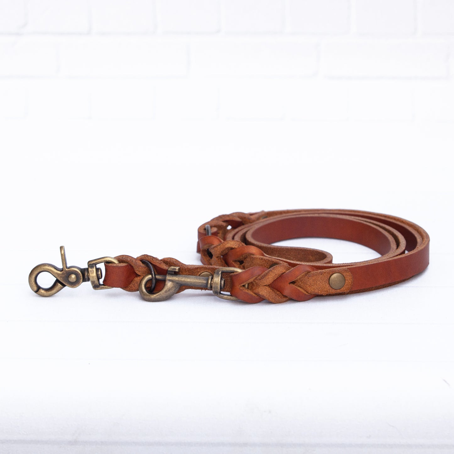 Set ELLA | Halsband und Hundeleine | geflochtenes Leder | Cognac