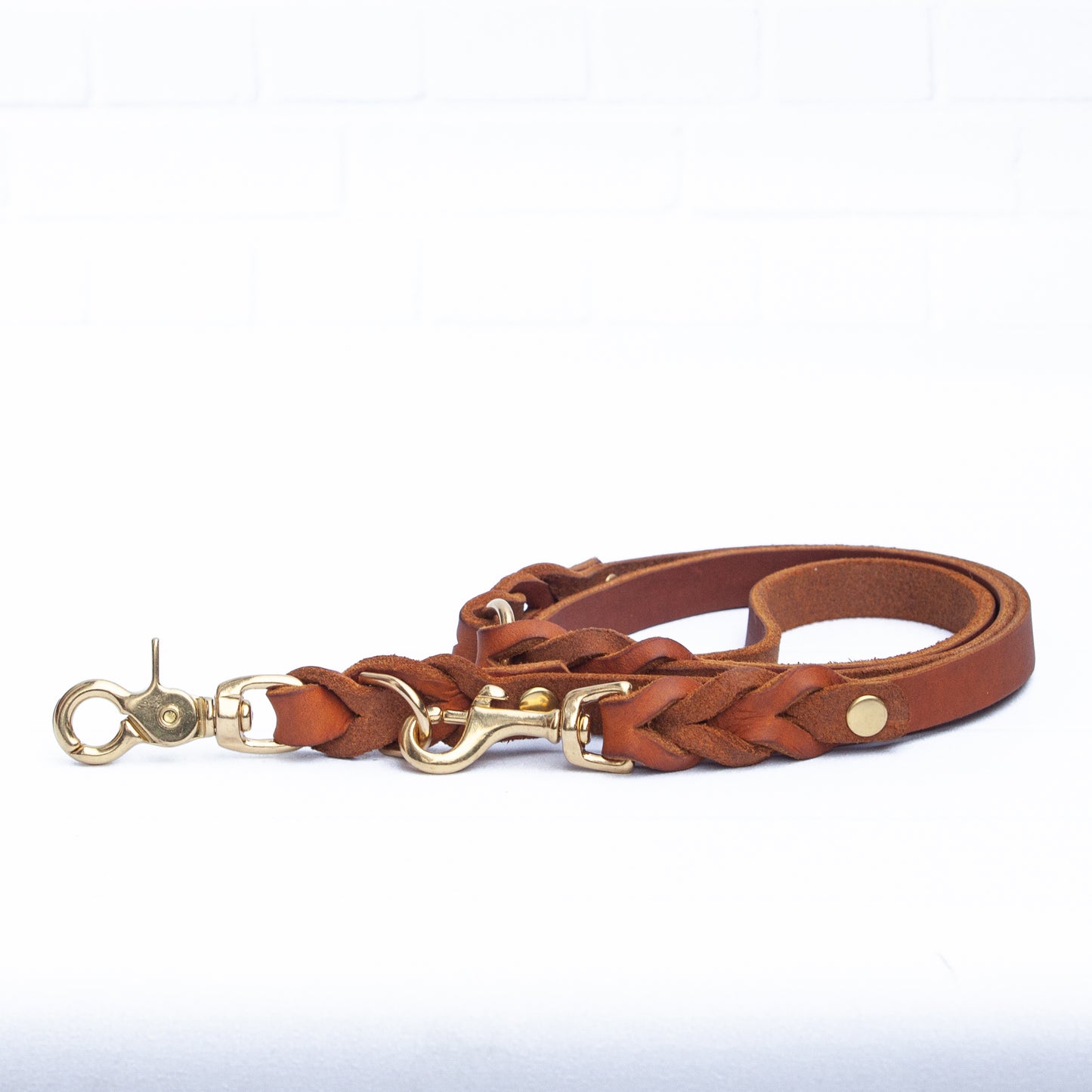 Set ELLA | Halsband und Hundeleine | geflochtenes Leder | Cognac