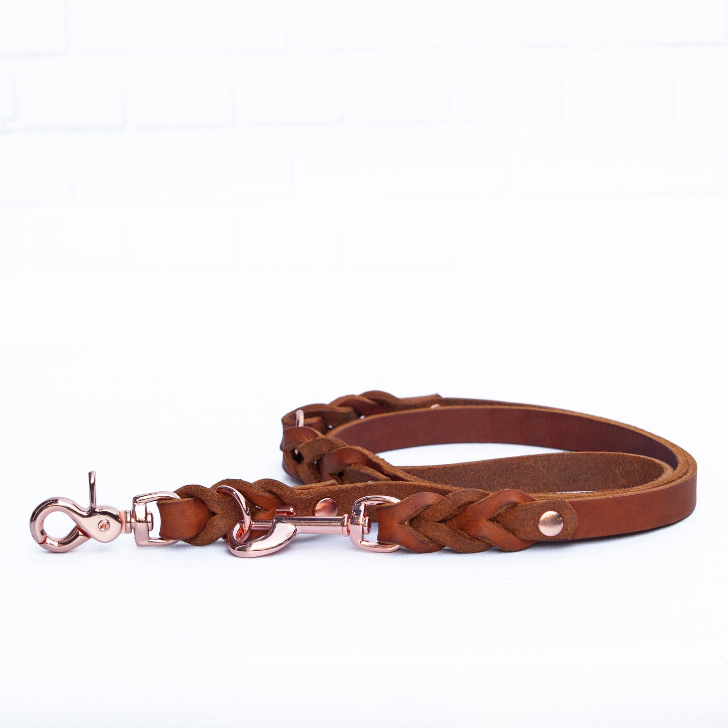 Set ELLA | Halsband und Hundeleine | geflochtenes Leder | Cognac