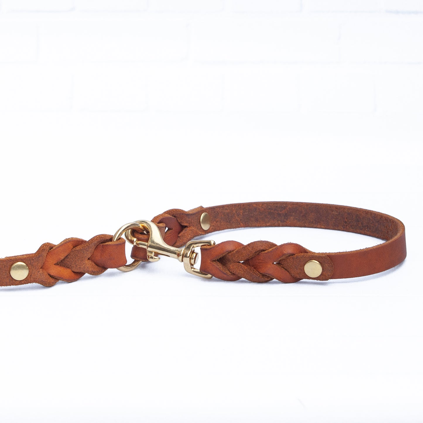 Set ELLA | Halsband und Hundeleine | geflochtenes Leder | Cognac