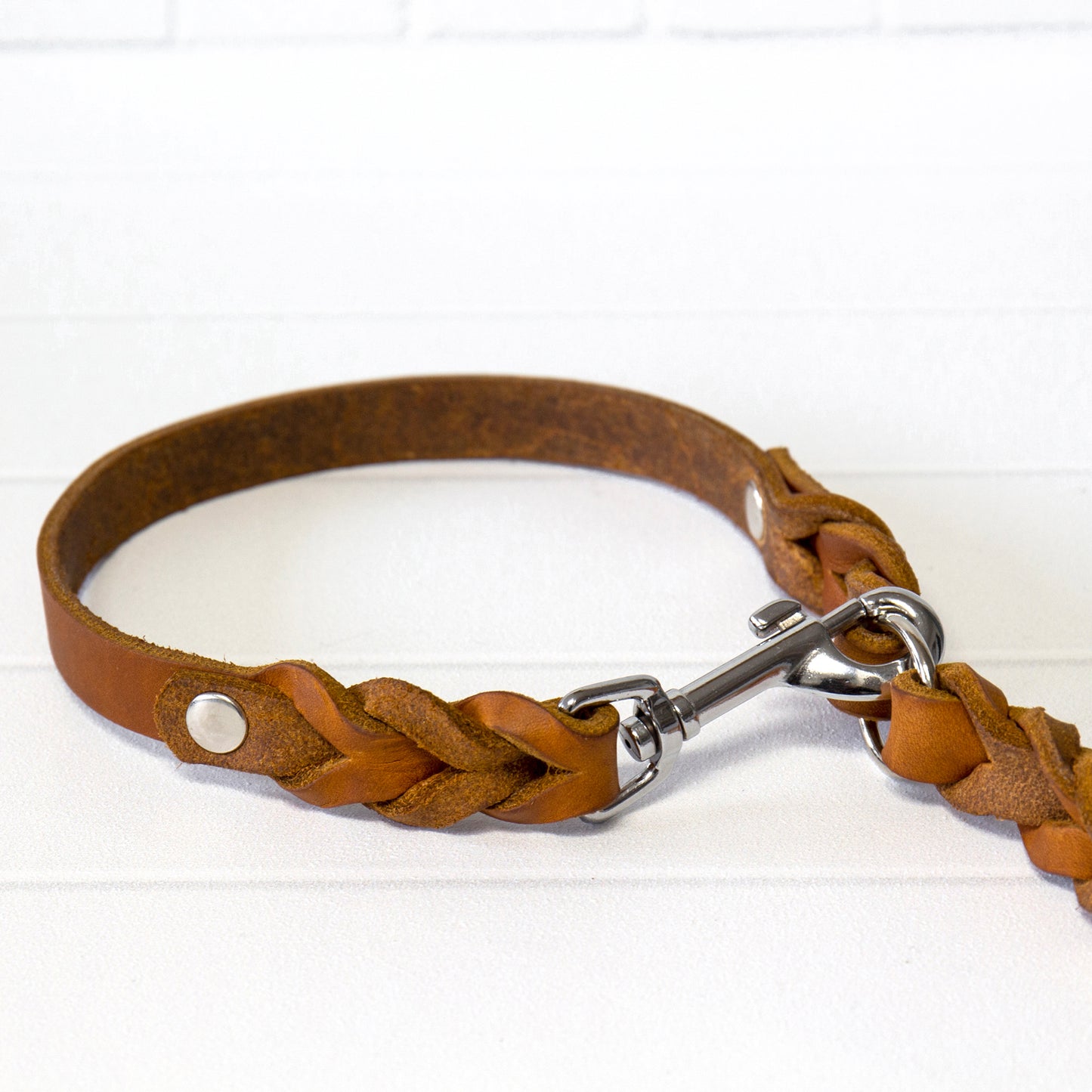 Set ELLA | Halsband und Hundeleine | geflochtenes Leder | Cognac