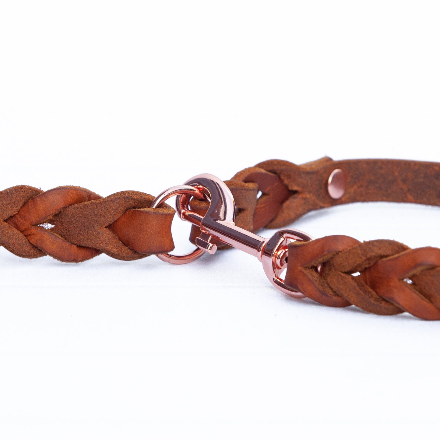 Set ELLA | Halsband und Hundeleine | geflochtenes Leder | Cognac
