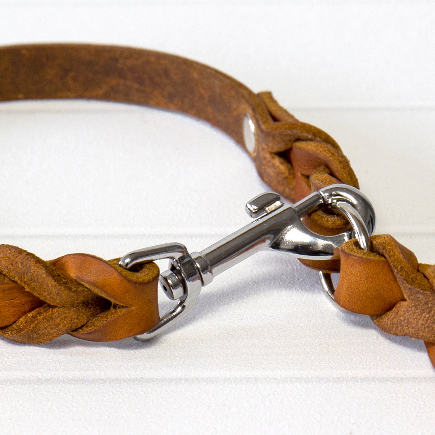 Set ELLA | Halsband und Hundeleine | geflochtenes Leder | Cognac