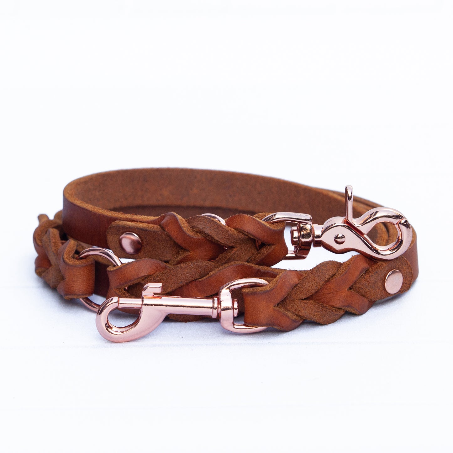 Set ELLA | Halsband und Hundeleine | geflochtenes Leder | Cognac