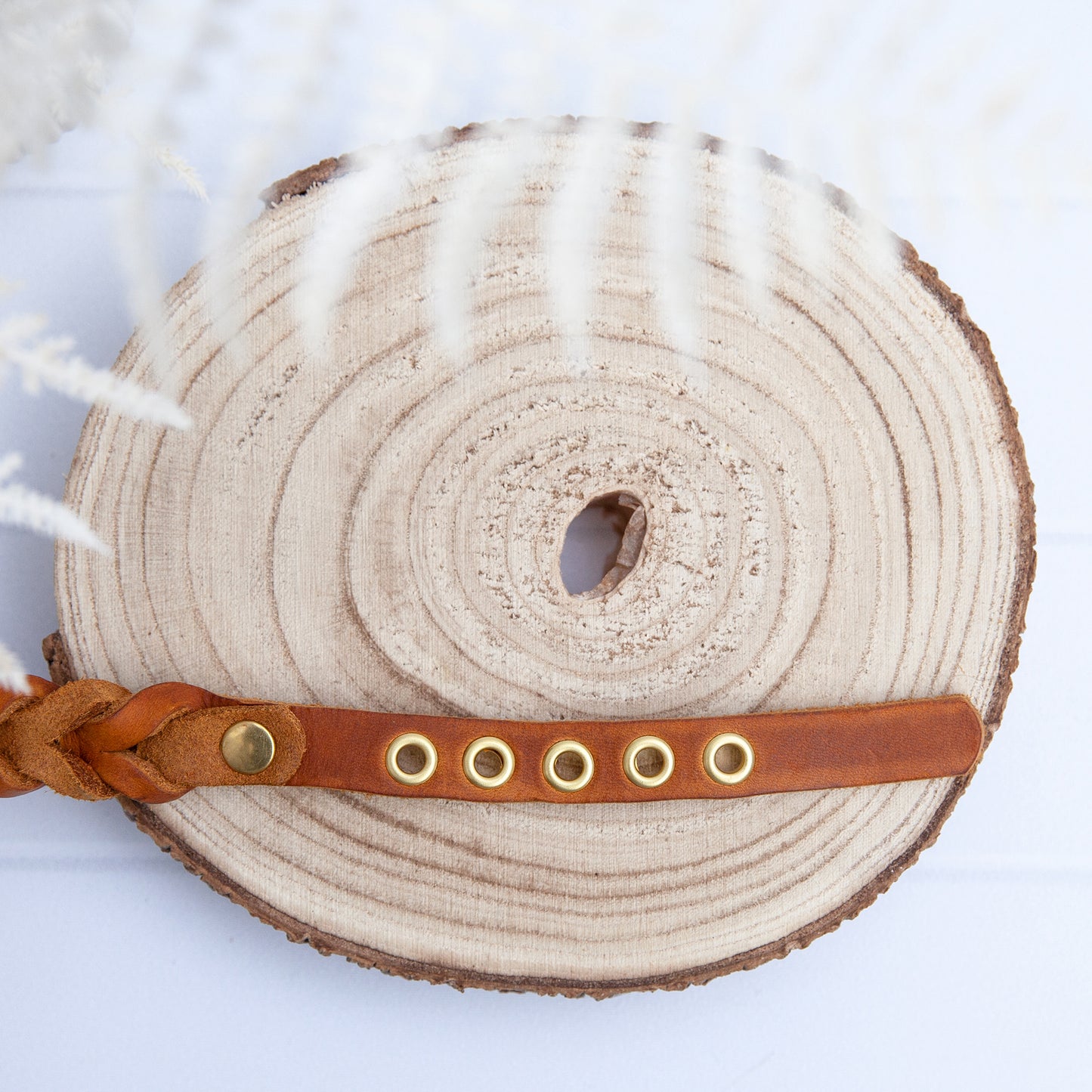Set ELLA | Halsband und Hundeleine | geflochtenes Leder | Cognac