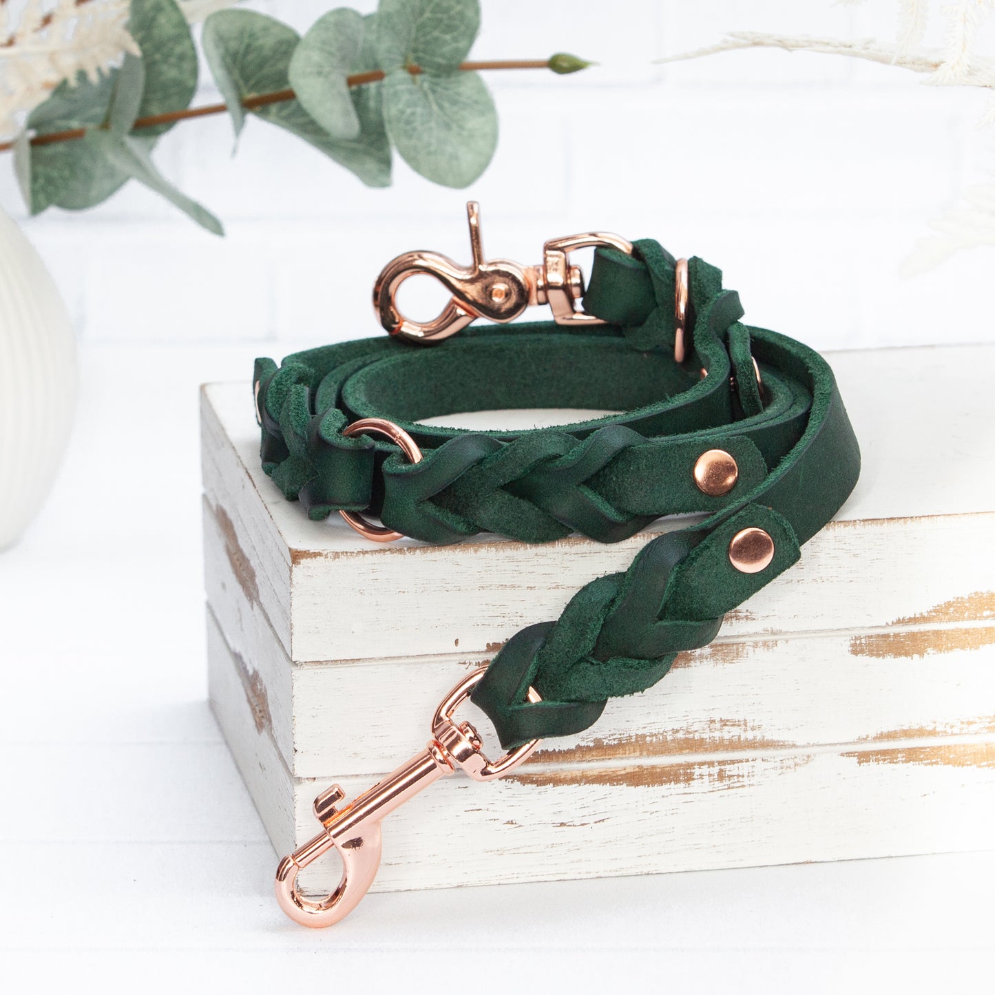 Das elegante ELLA-Hundeset in tiefem Grün – edles Leder für stilbewusste Hundehalter.