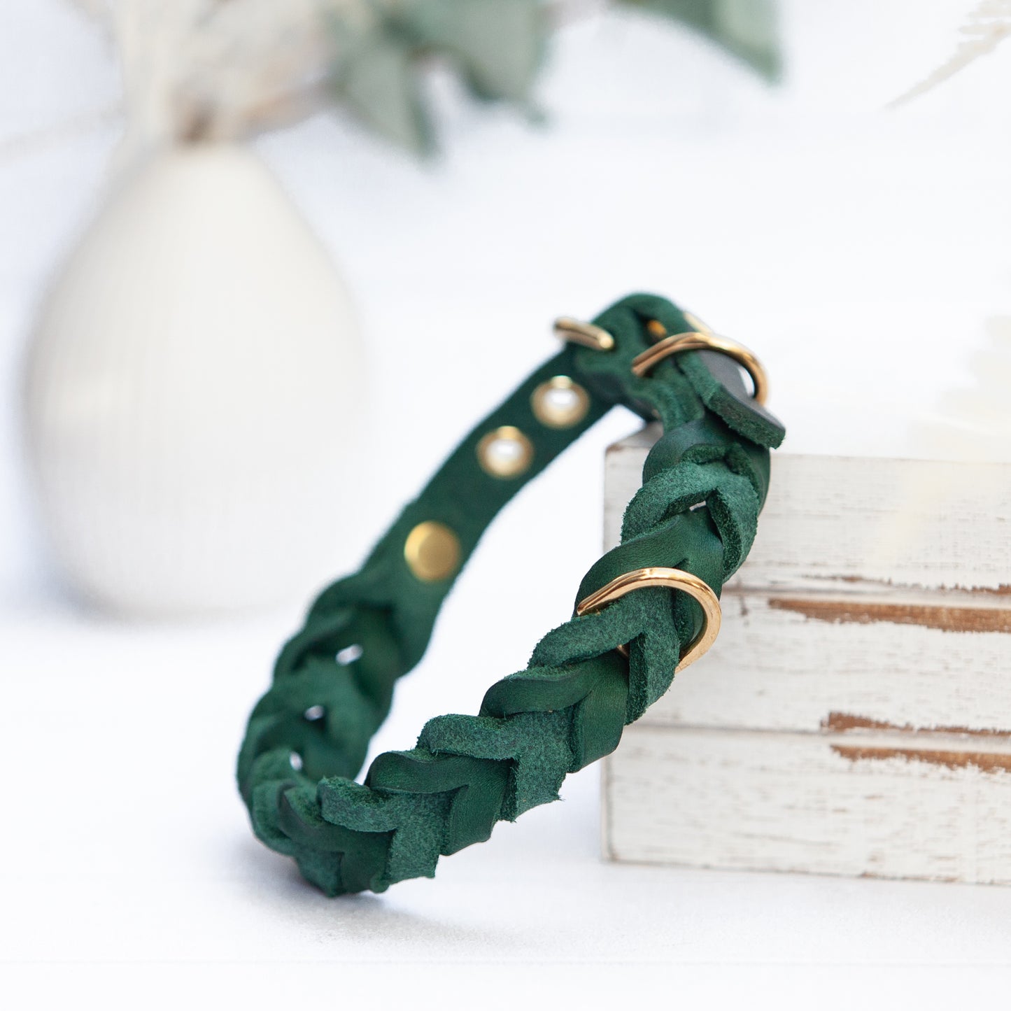 Komfort trifft Eleganz – das grüne ELLA-Halsband mit passender Leine aus Leder.