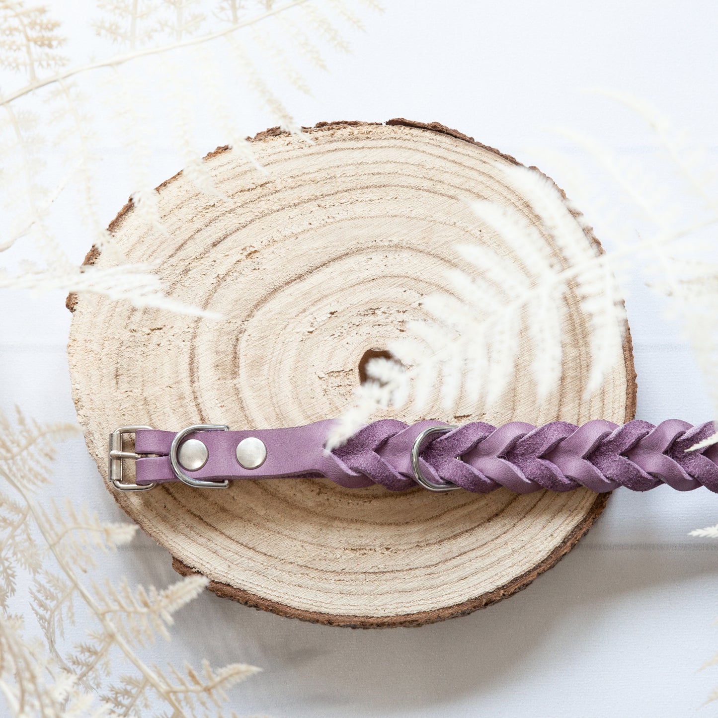 Rückansicht des MILA Halsbands in Lavendel mit Schnalle und D-Ring – durchdacht im Design, angenehm zu tragen.