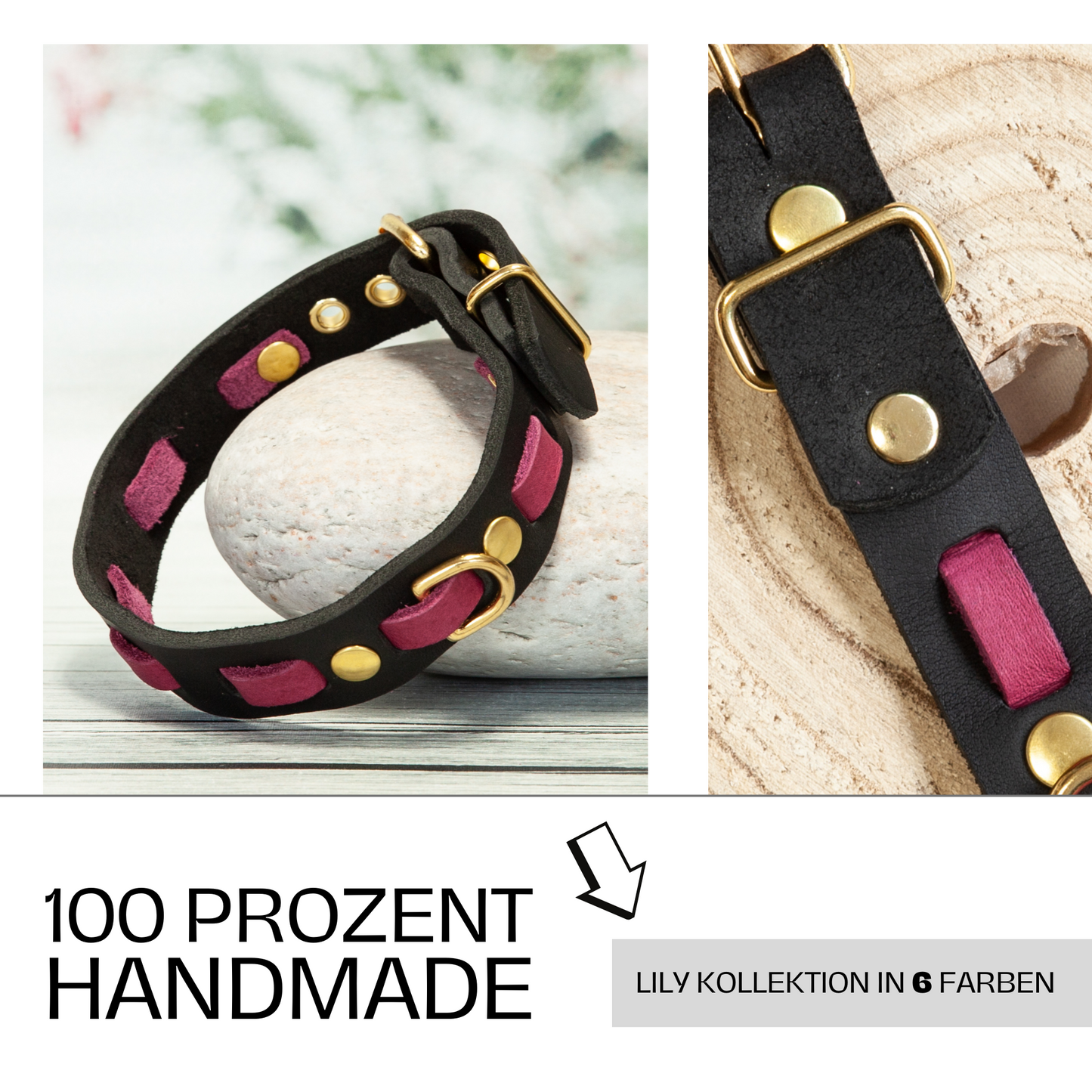 Atemberaubende Farbkombi: Handgemachtes Lederhalsband für deinen Hund. Beere und Schwarz. Hundehalsband. Halsband aus Leder. 6 Farben