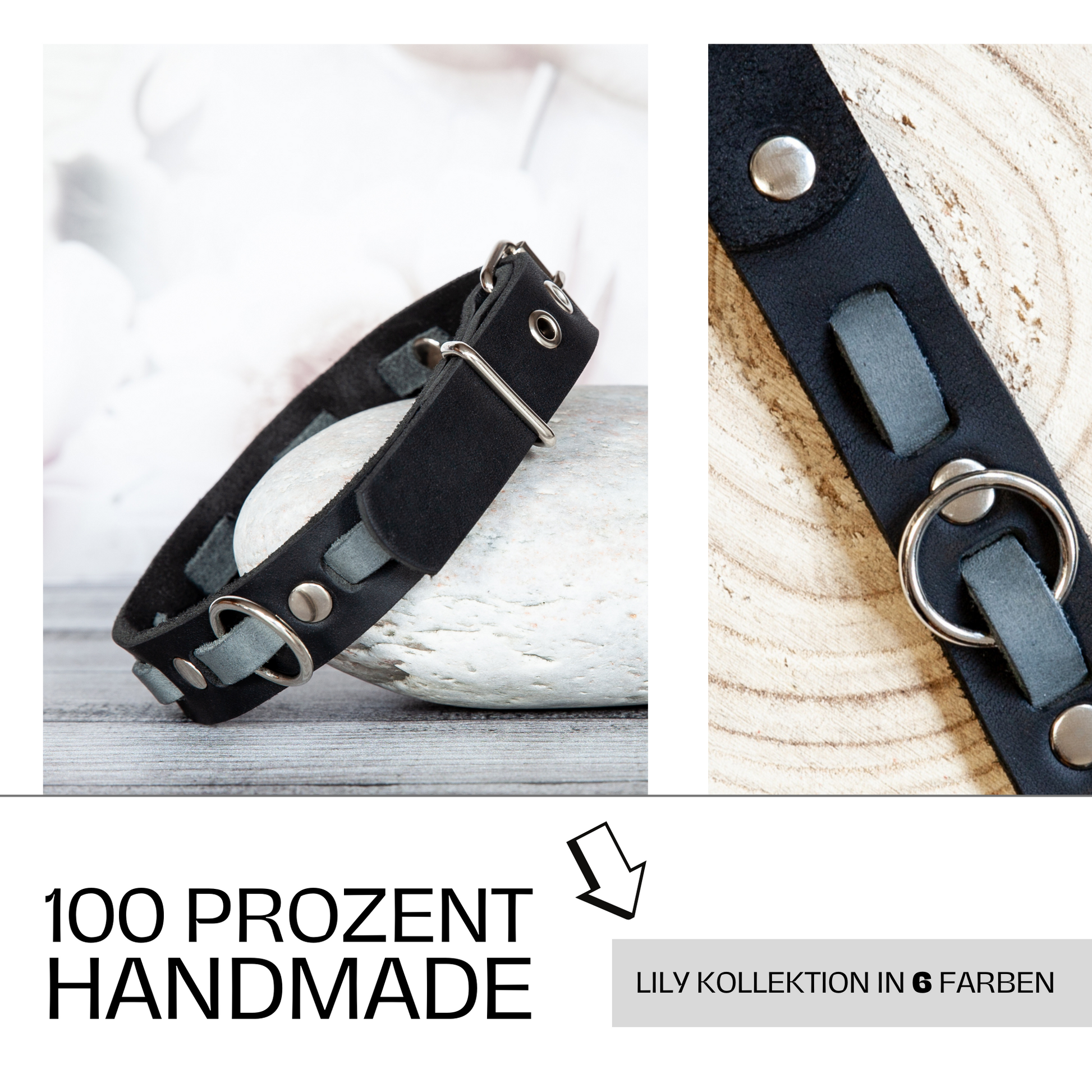 Atemberaubende Farbkombi: Handgemachtes Lederhalsband für deinen Hund. Grau und Schwarz. Hundehalsband. Halsband aus Leder. 6 Farben