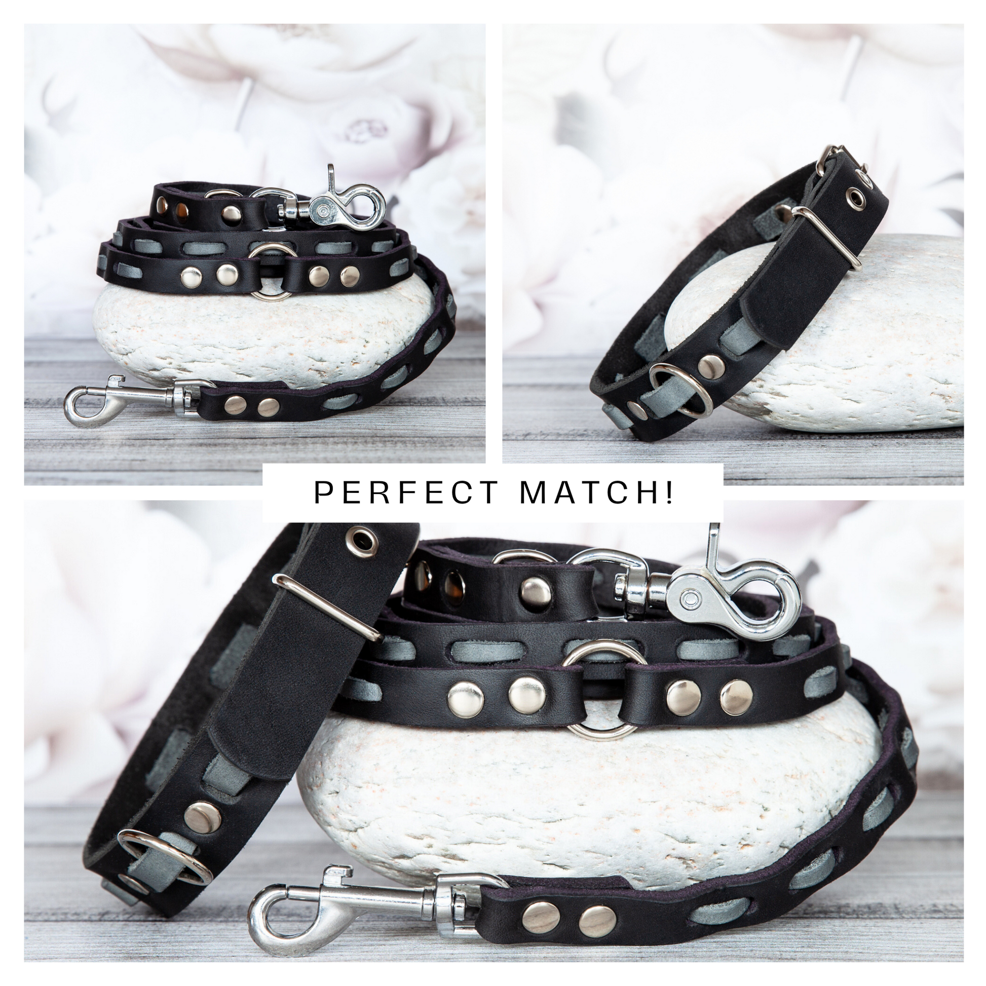 Atemberaubende Farbkombi: Handgemachtes Lederhalsband für deinen Hund. Grau und Schwarz. Hundehalsband. Halsband aus Leder. Perfect match!