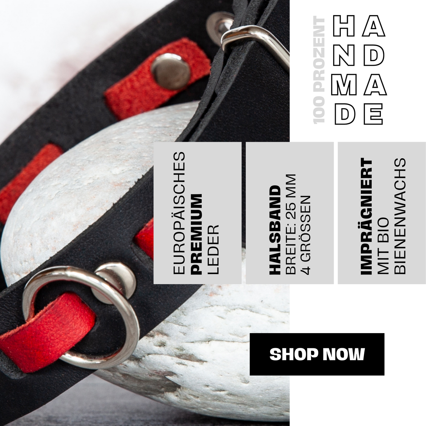 Atemberaubende Farbkombi: Handgemachtes Lederhalsband für deinen Hund. Rot und Schwarz. Hundehalsband. Halsband aus Leder. Größendetails