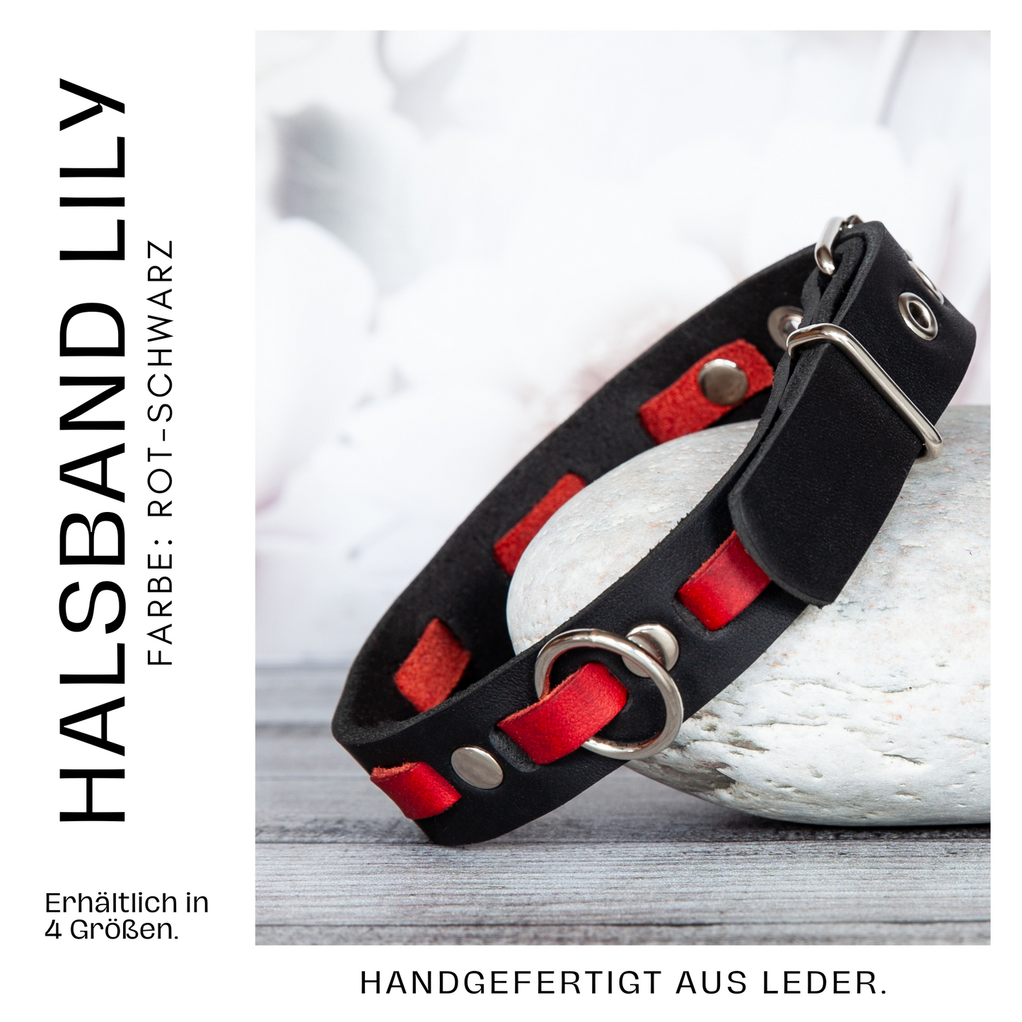 Atemberaubende Farbkombi: Handgemachtes Lederhalsband für deinen Hund. Rot und Schwarz. Hundehalsband. Halsband aus Leder. Details