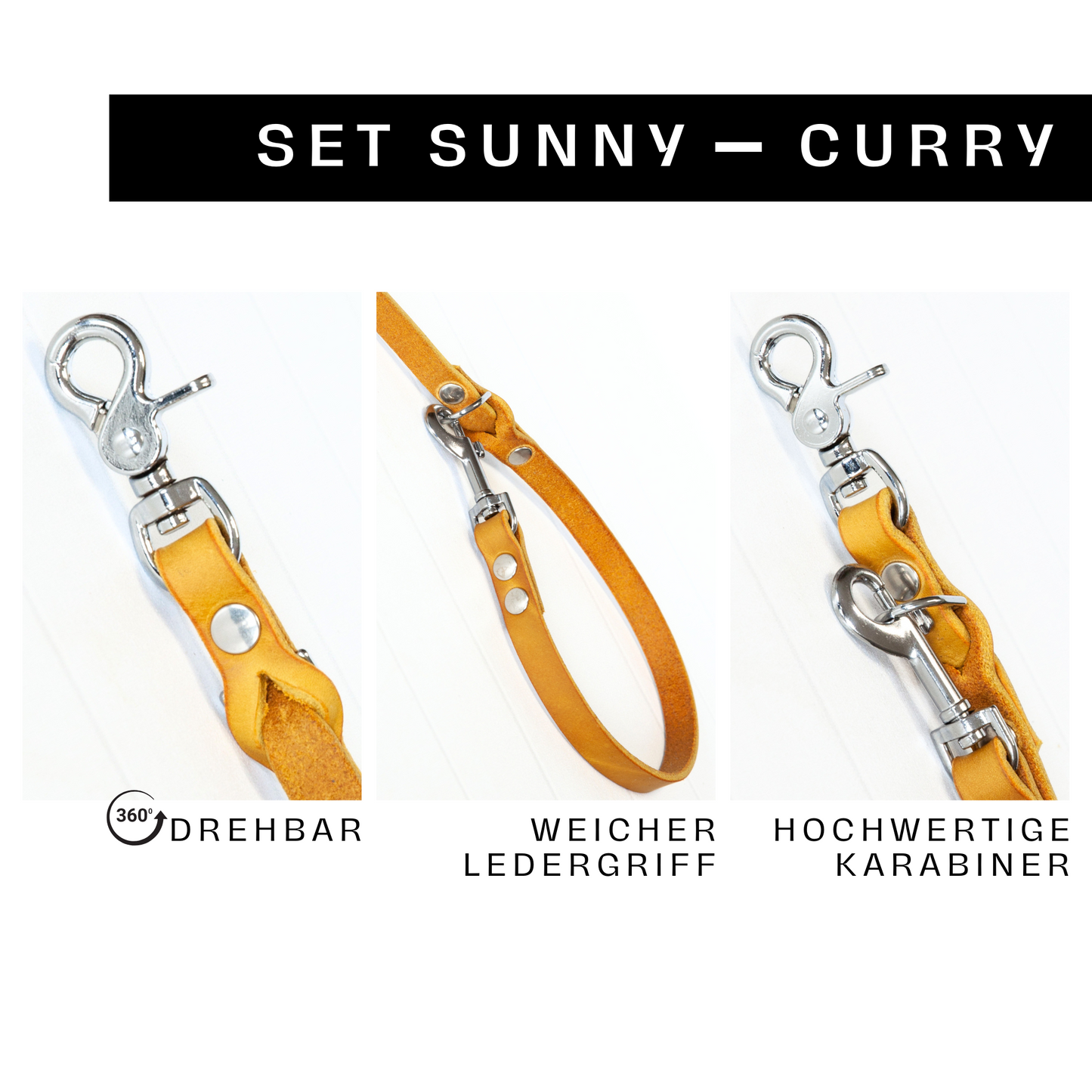 Set SUNNY | Lederleine und Halsband | Curry